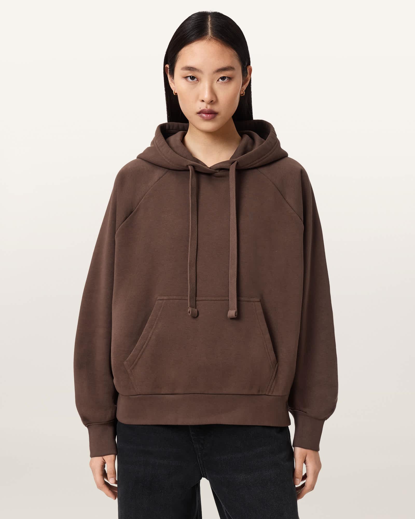 Talon Underground Sequin Oversized Hoodie Bitter Brown | ALLSAINTS US Product Image