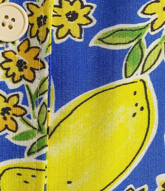 TCEC Sleeveless Lemon Print Square Neck Button Front Belted Midi Dress Product Image