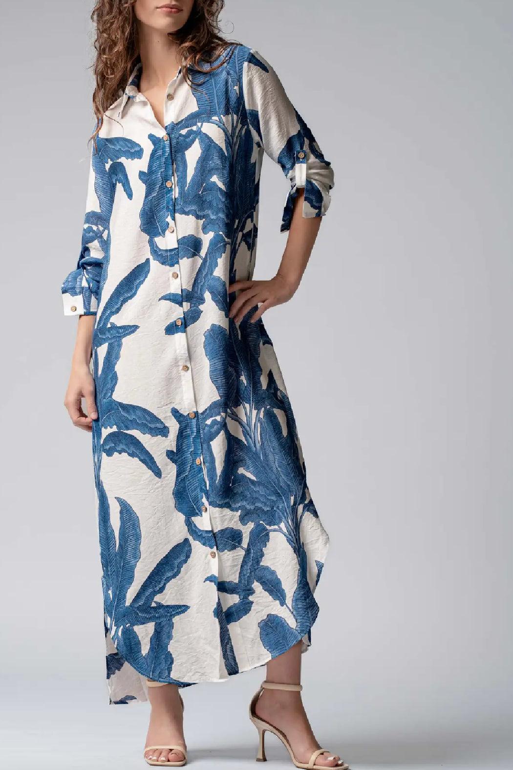 Tropical Paradise Button Down Collared Vacation Dress Product Image