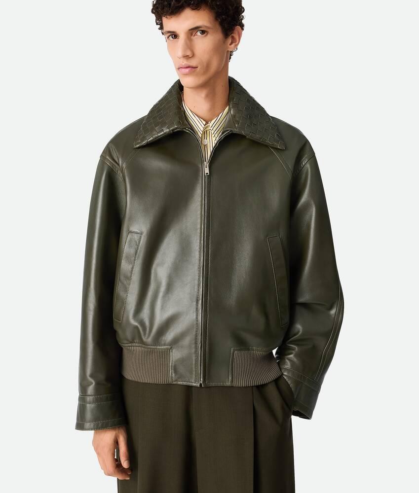 Men's Leather Blouson in Dark forest Product Image