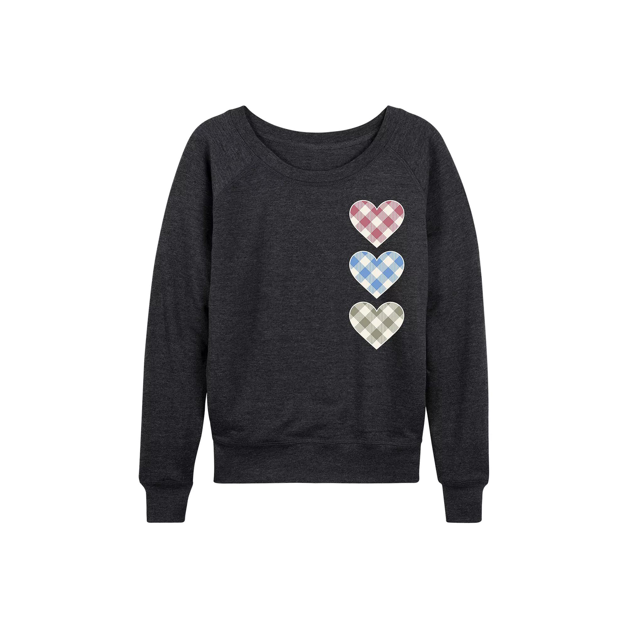 Women's Gingham Hearts French Terry Long Sleeve Tee,  Product Image