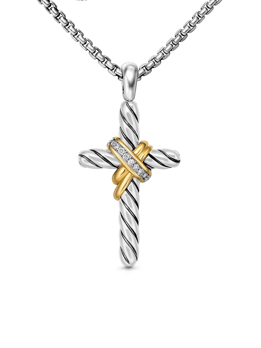 X Cross Necklace with Diamonds and 14K Gold Product Image