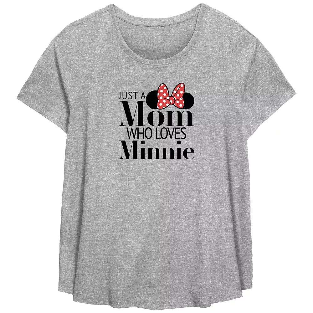 Disney Minnie Mouse Plus Size Just A Mom Who Loves Minnie Scoop Hem Flowy Graphic Tee, Women's, Size: 3XL, Grey Gray Product Image