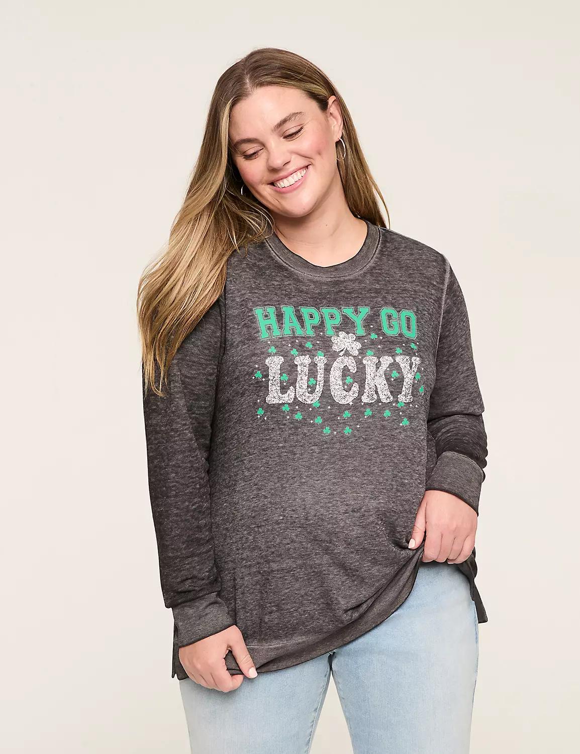 Embellished Happy Go Lucky Graphic Sweatshirt Product Image