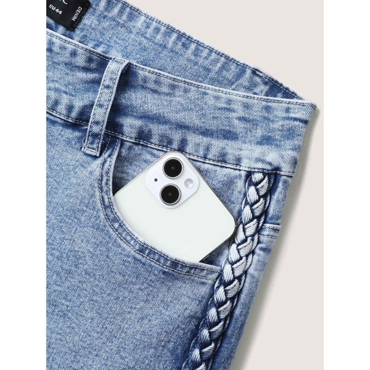 Plus Size Classic Cut Wide-Leg Crop Jeans Women Midblue Leisure High stretch Slanted pocket Jeans BloomChic 14/1X Product Image