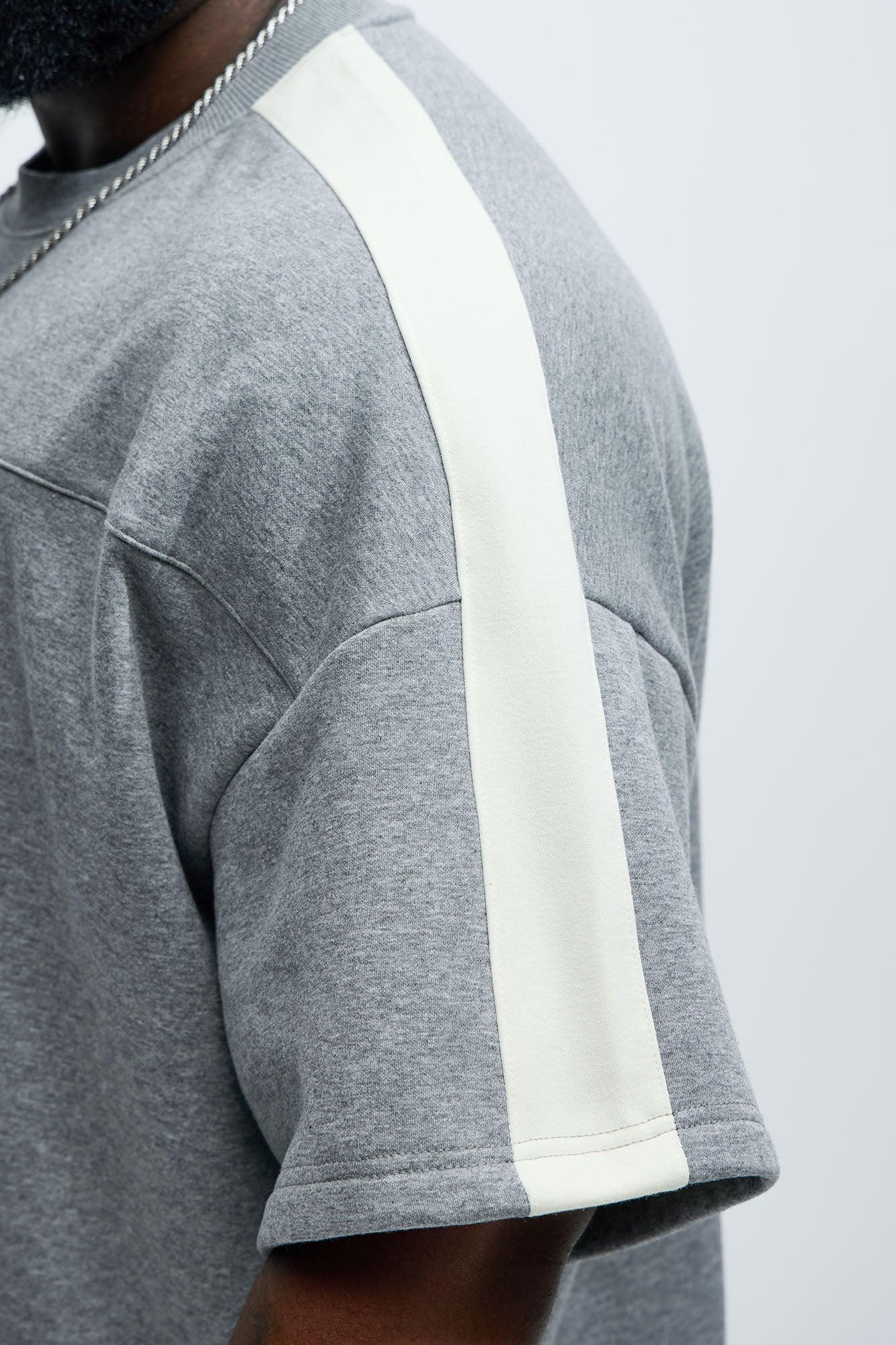 Tyson Oversized Heavyweight Striped Tee - Heather Grey Product Image