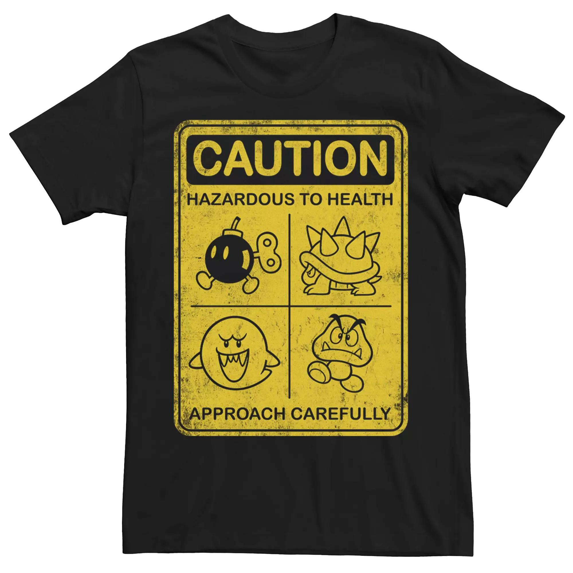 Men's Nintendo Super Mario Caution Sign Tee, Size: XL, Black Product Image