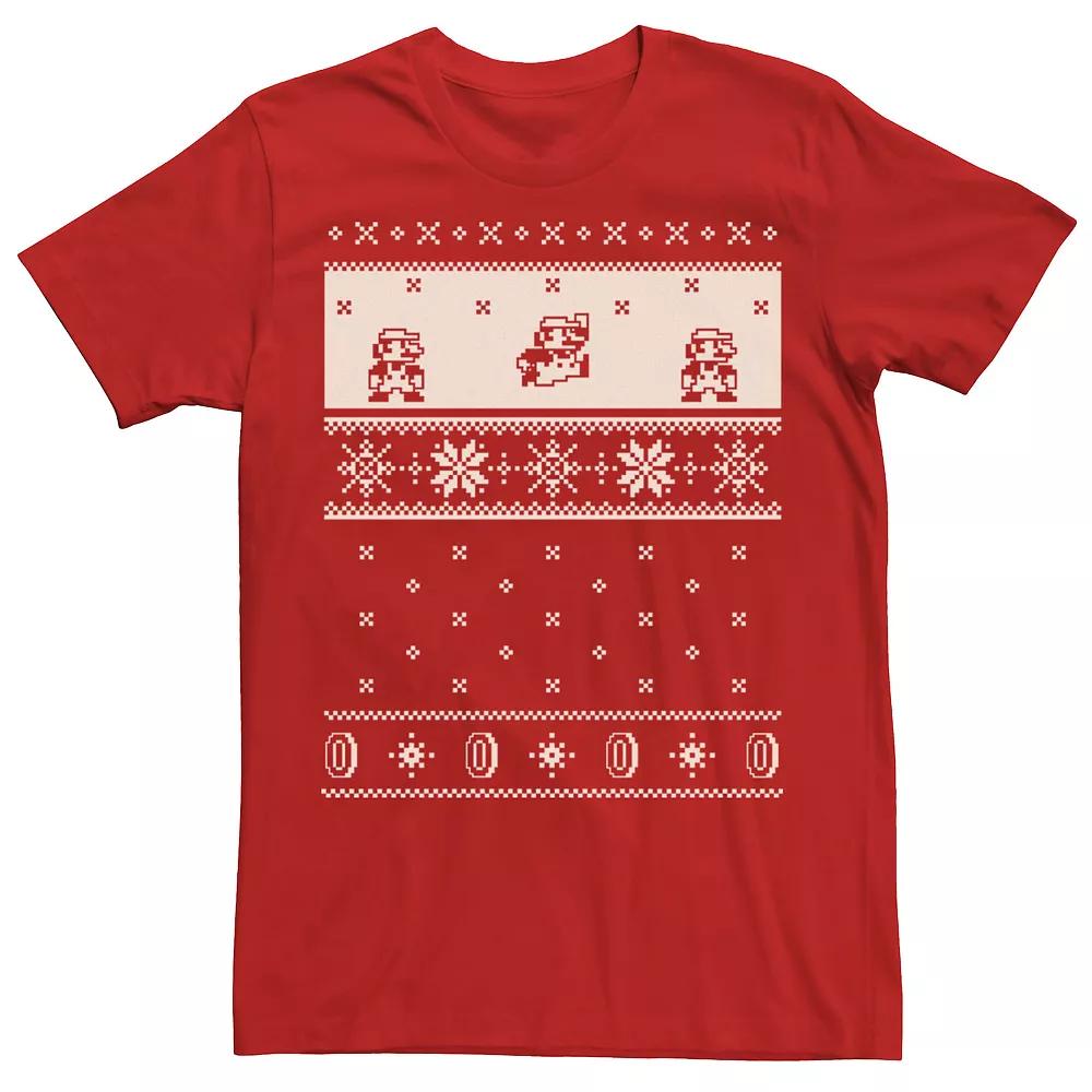 Men's Nintendo Super Mario Christmas Cream Pattern Tee, Size: Small, Red Grey Product Image