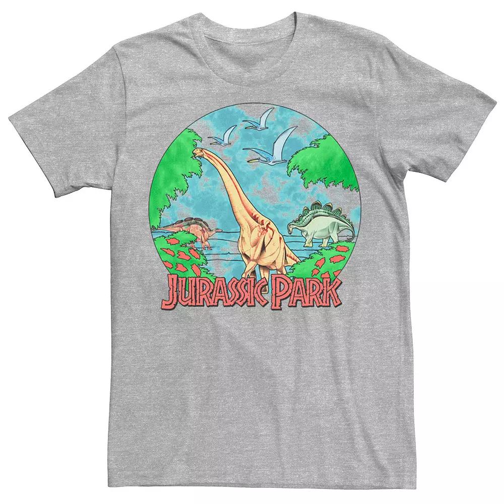 Mens Jurassic Park Retro Globe Watercolor Scene Tee Athletic Grey Product Image