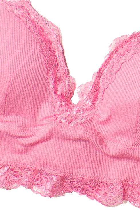Candy Pink Lace Trim Padded Bralette Product Image