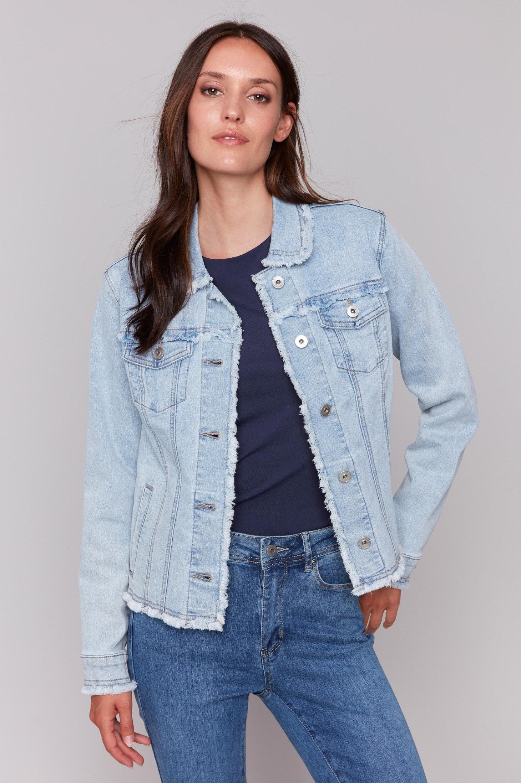 Twill Jean Jacket With Frayed Edges Product Image