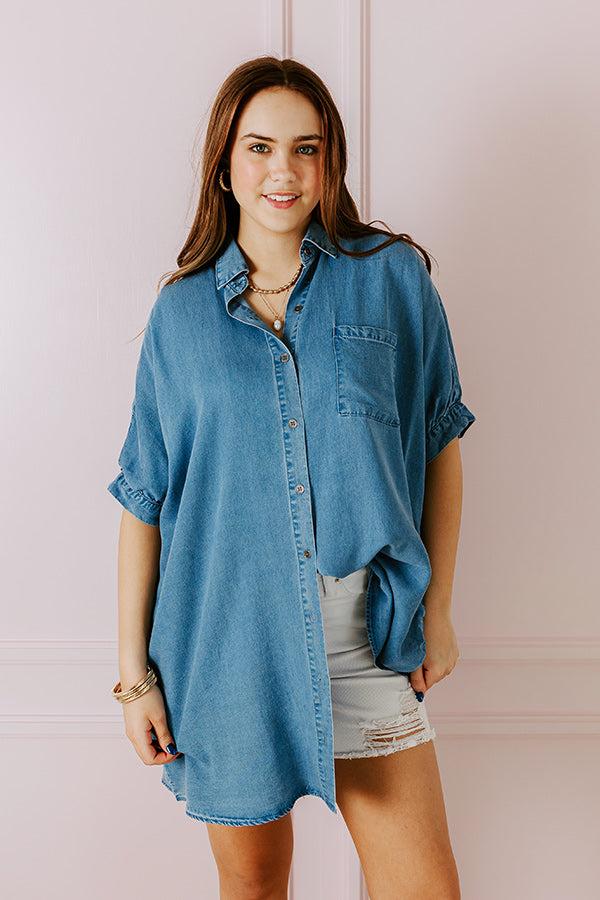 Call Me Cutie Chambray Tunic Dress in Medium Wash Product Image