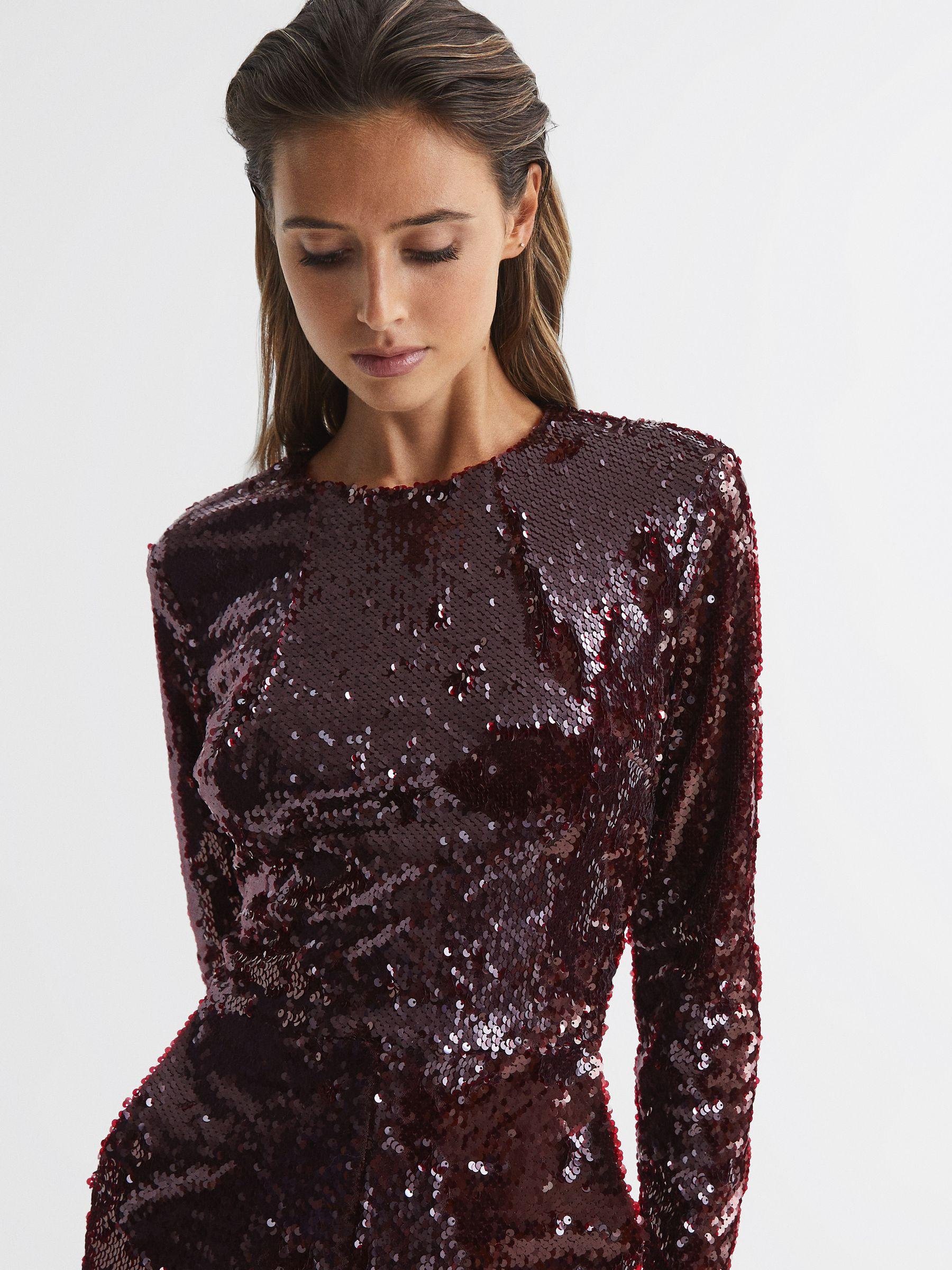 Sequin Culotte Jumpsuit in Burgundy Product Image