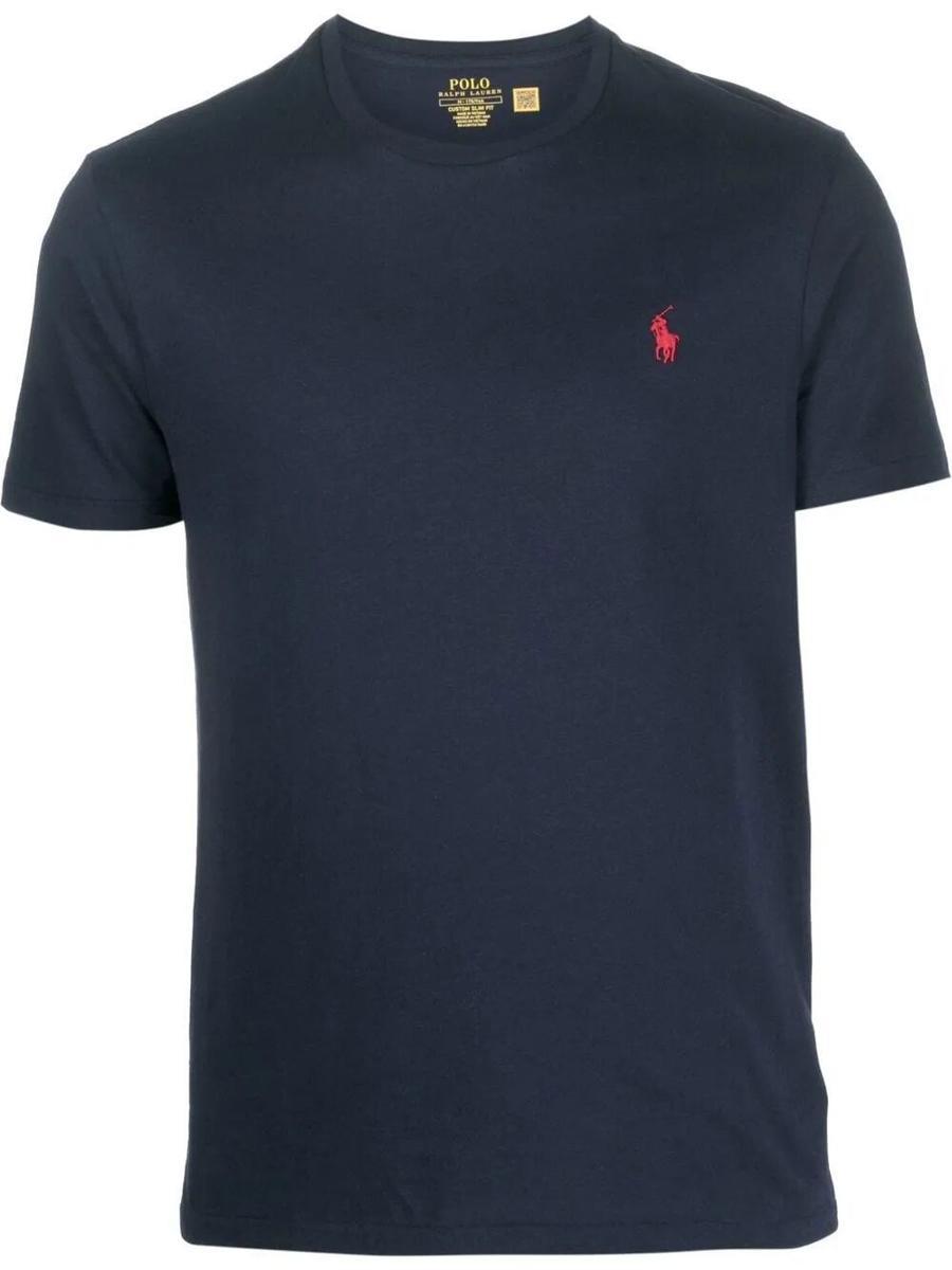POLO RALPH LAUREN Slim-fit Logo-embroidered Cotton-jersey T-shirt In Navy Product Image