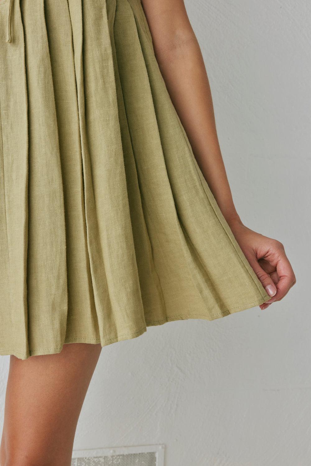 Valeria Linen Mini Dress Olive Product Image