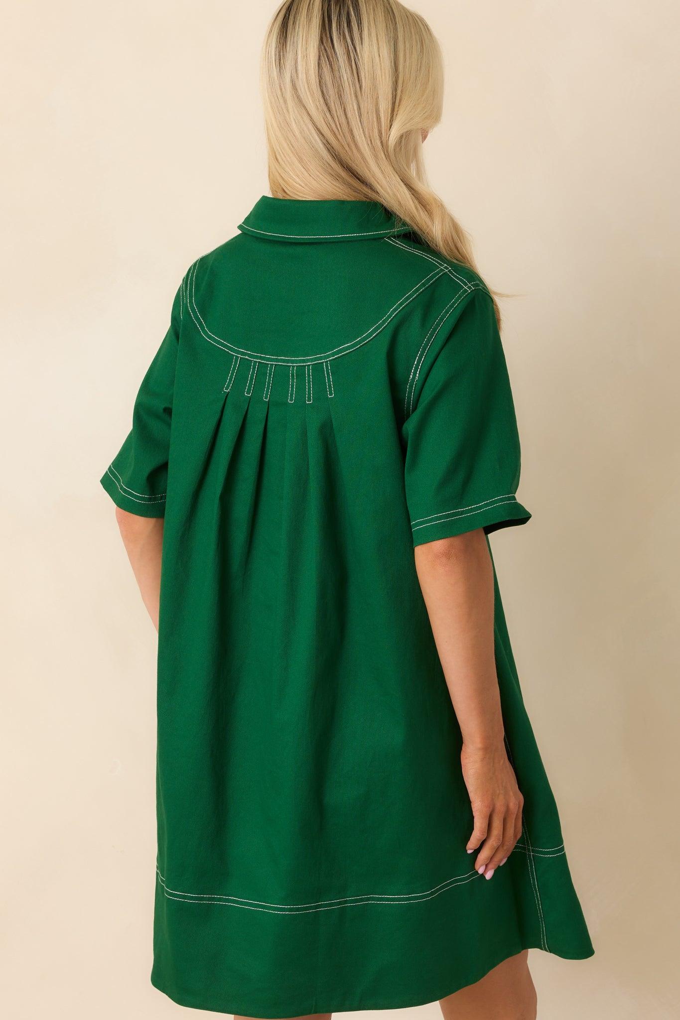 Going The Distance Kelly Green Cotton Mini Shirt Dress Product Image