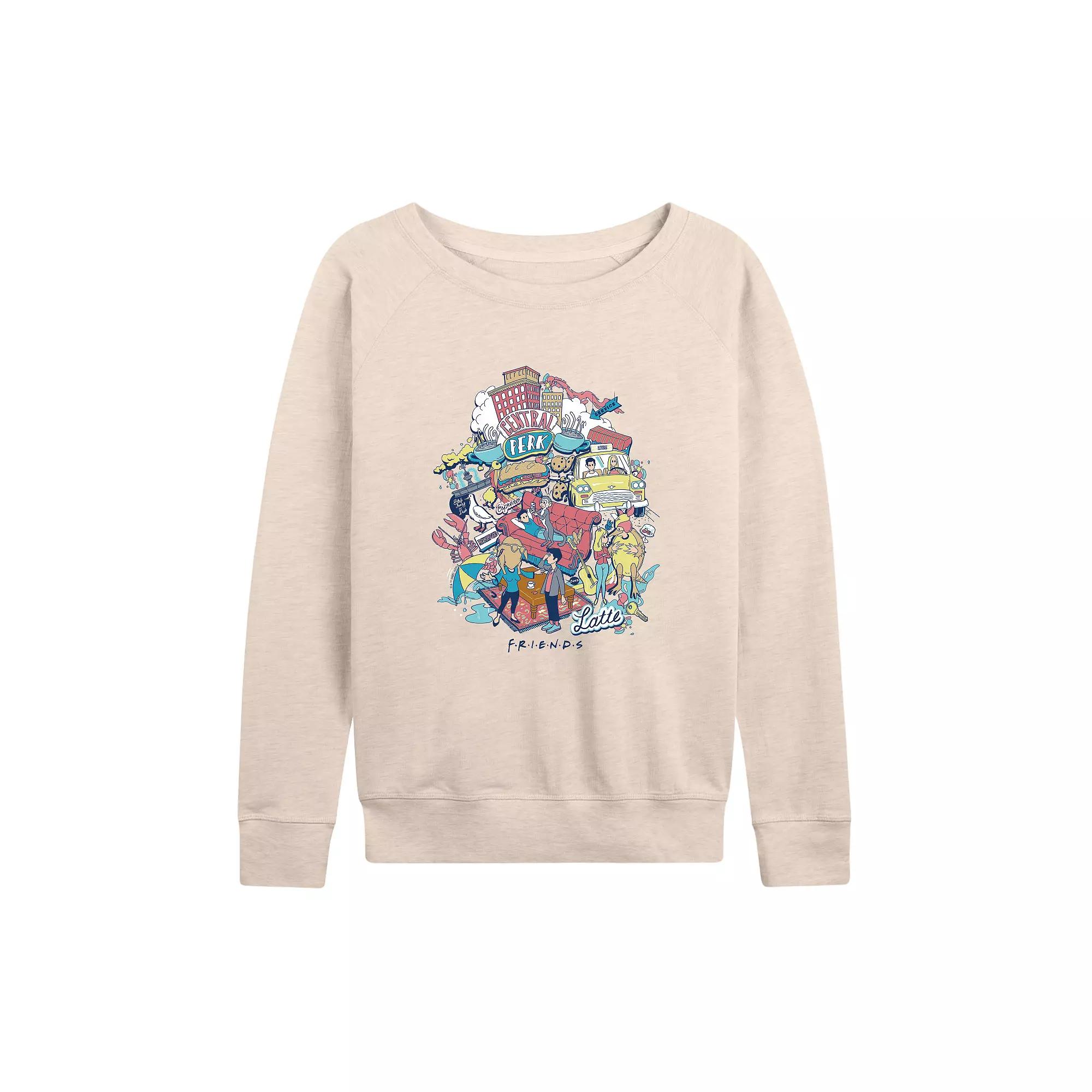 Women's Friends Icons Collage French Terry Long Sleeve Tee,  Product Image