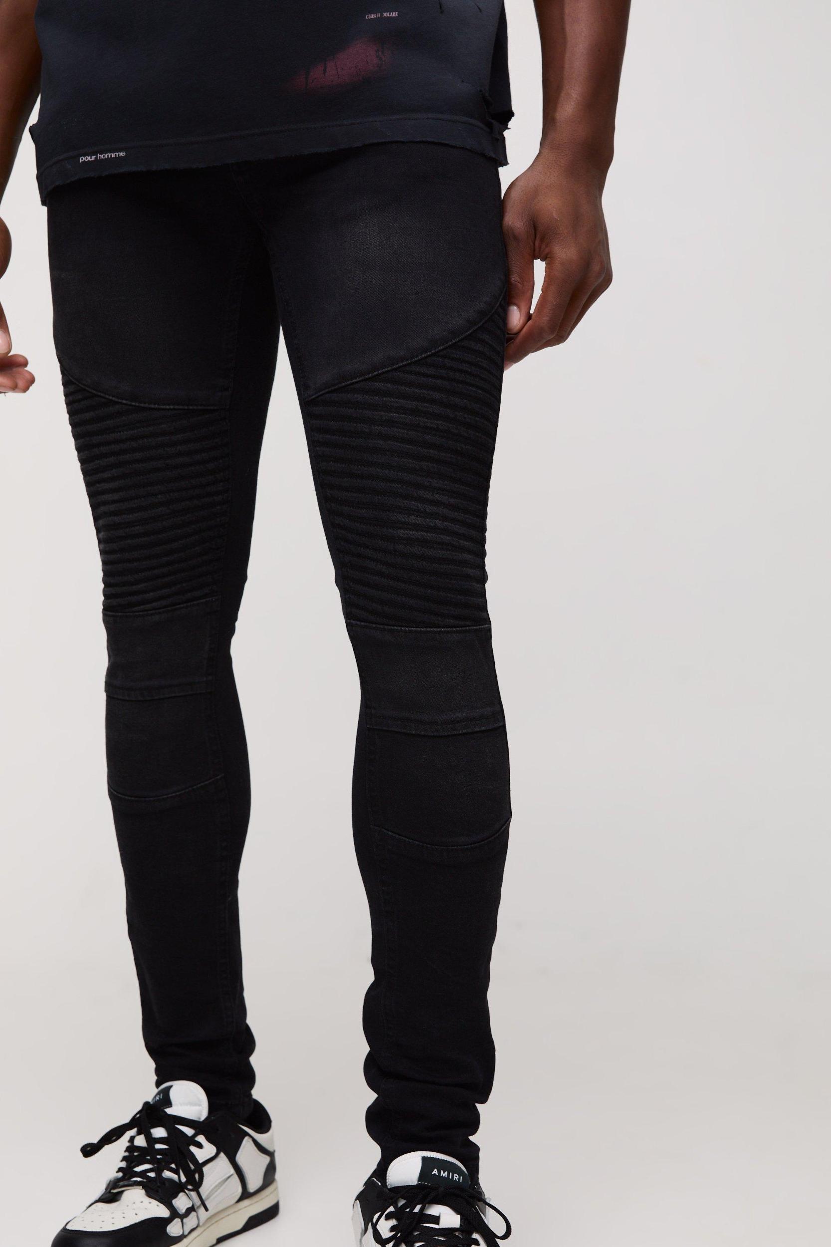 Super Skinny Biker Crinkle Wash Jeans | boohooMAN USA Product Image