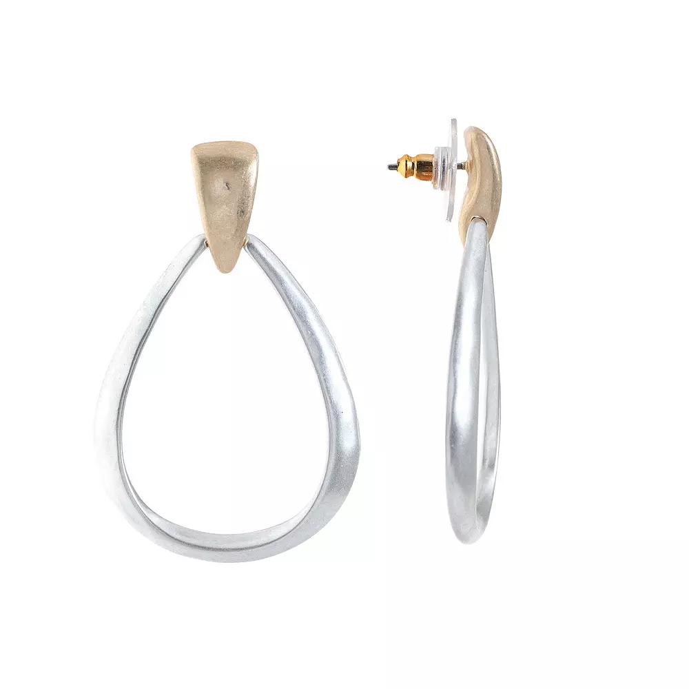 Bella Uno Two Tone Silver Plated Doorknocker Earrings, Women's Product Image