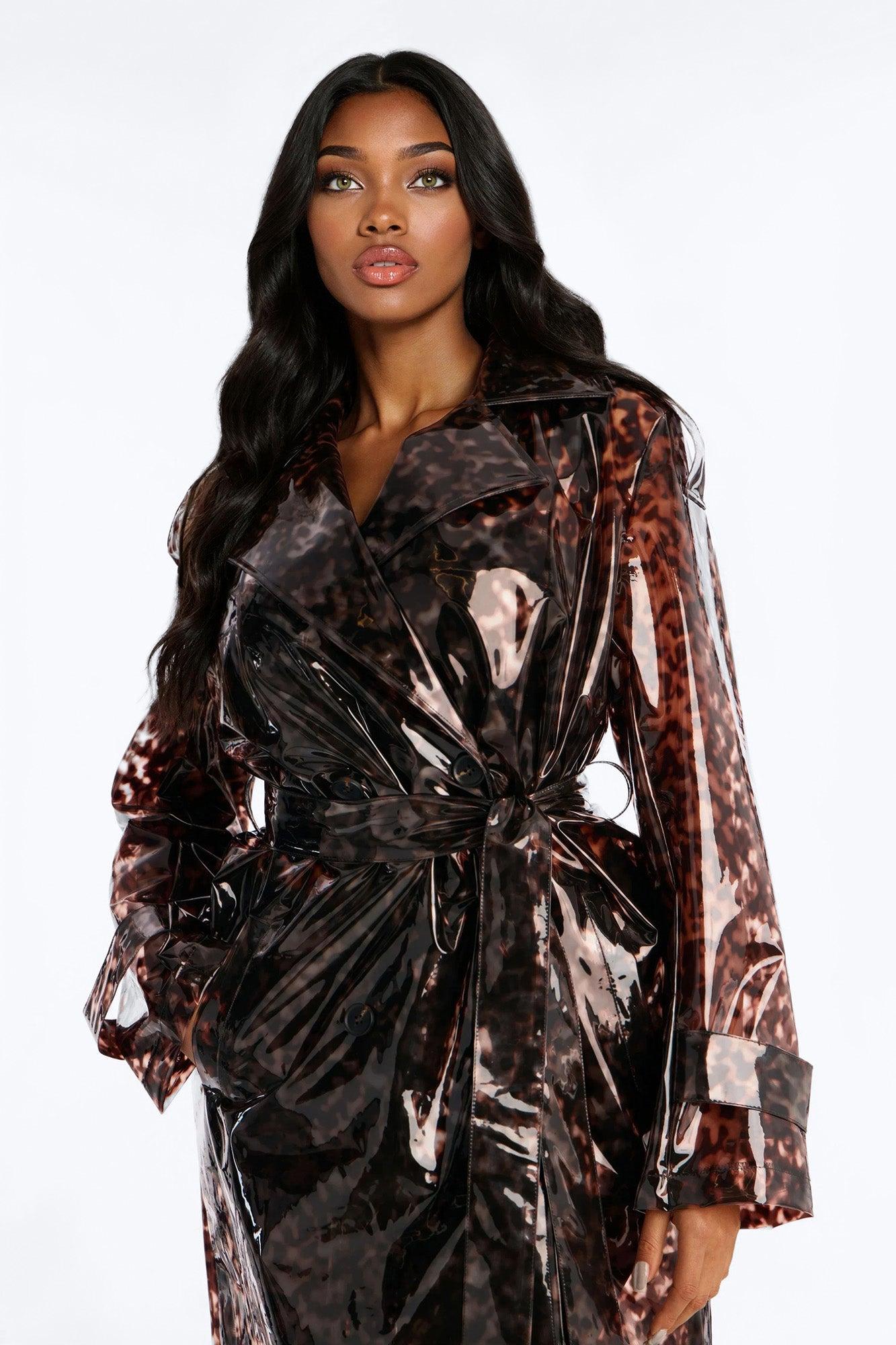 Late Night Calls Leopard Vinyl Rain Coat - Leopard Female Product Image