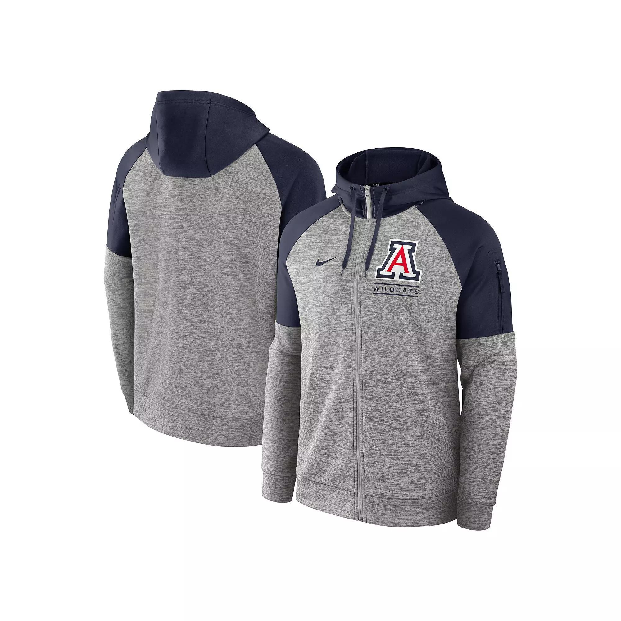 Men's Nike Heather Gray Arizona Wildcats Fitness Raglan��Performance Full-Zip Hoodie, Size: Large, Grey Product Image