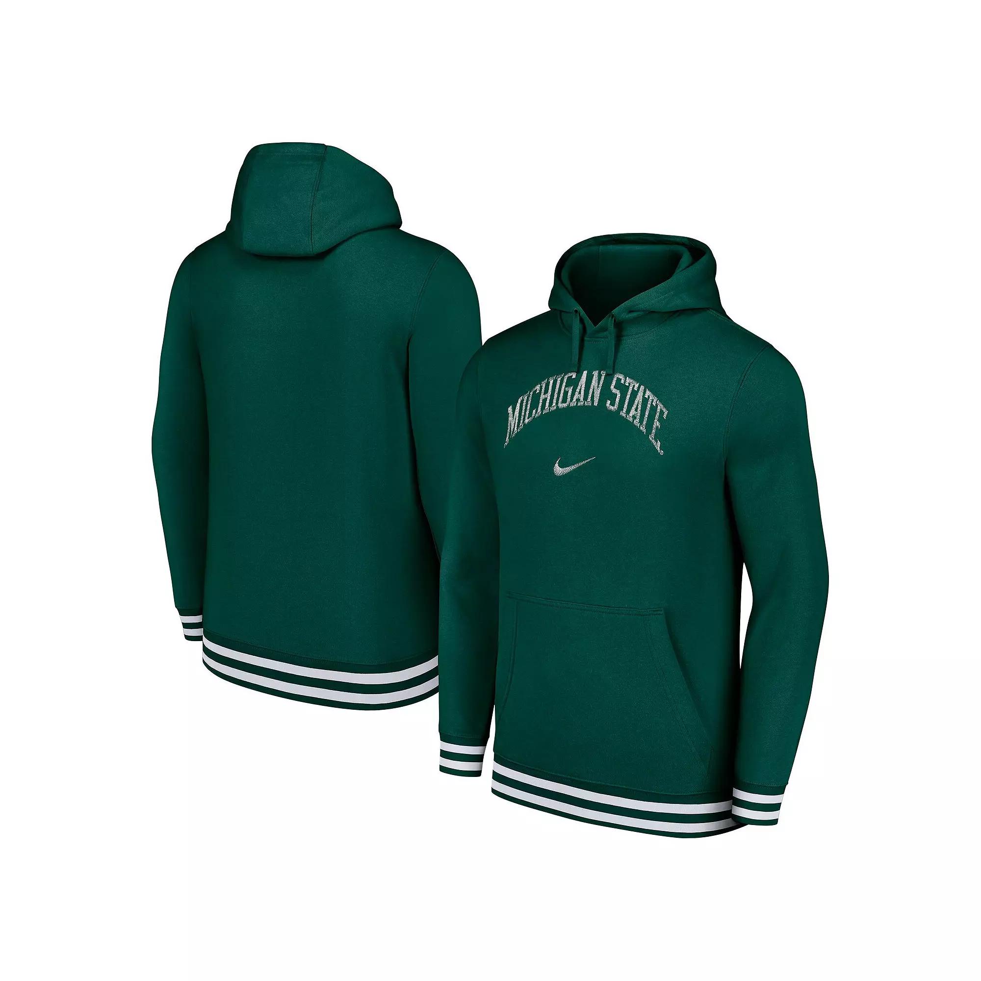 Men's Nike Green Michigan State Spartans DistressedÂ Sketch Retro Fitted Pullover Hoodie,  Product Image