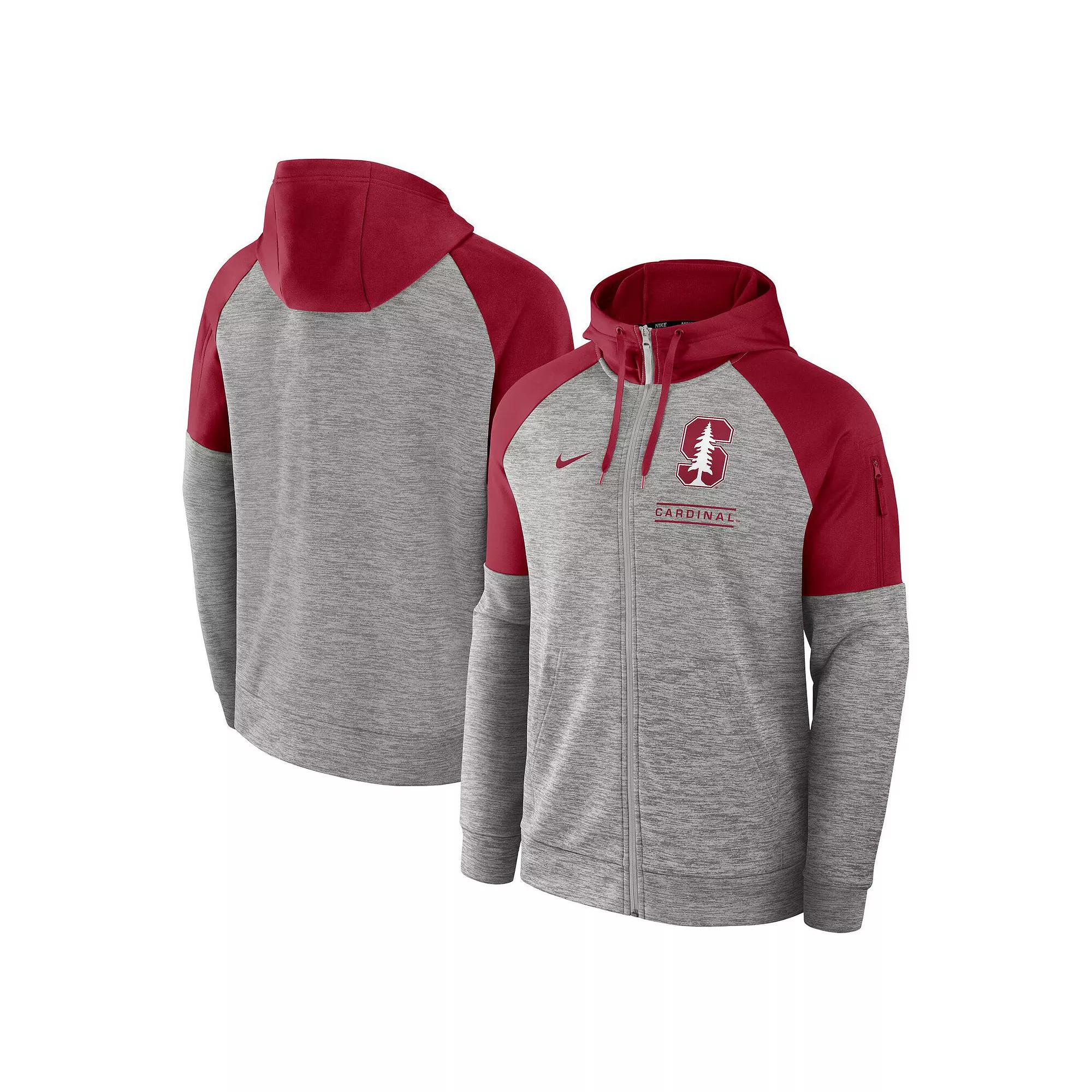 Men's Nike Heather Gray Stanford Cardinal Fitness Raglan��Performance Full-Zip Hoodie, Size: 2XL, Grey Product Image
