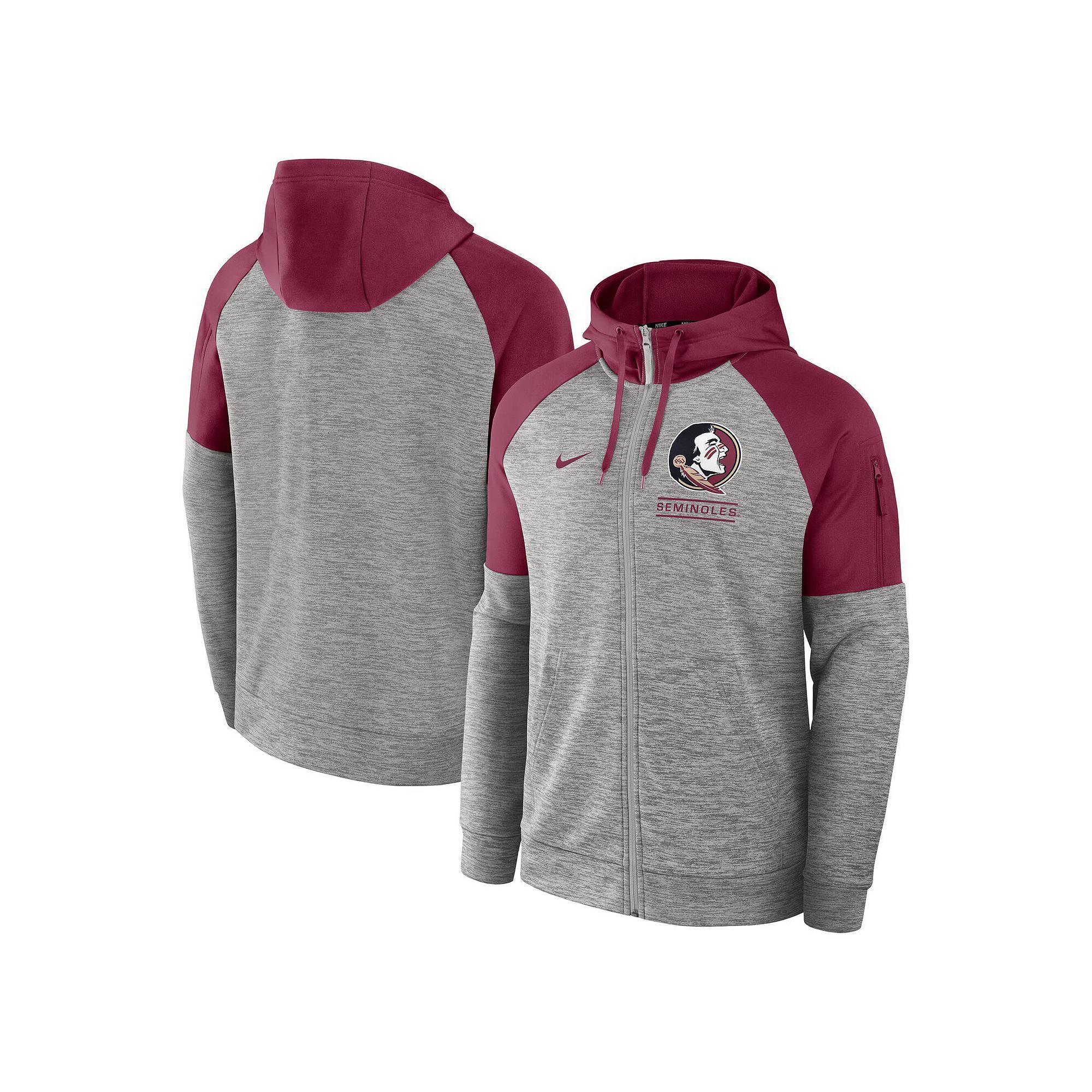 Men's Nike Heather Gray Florida State Seminoles Fitness Raglan��Performance Full-Zip Hoodie, Size: Small, Grey Product Image