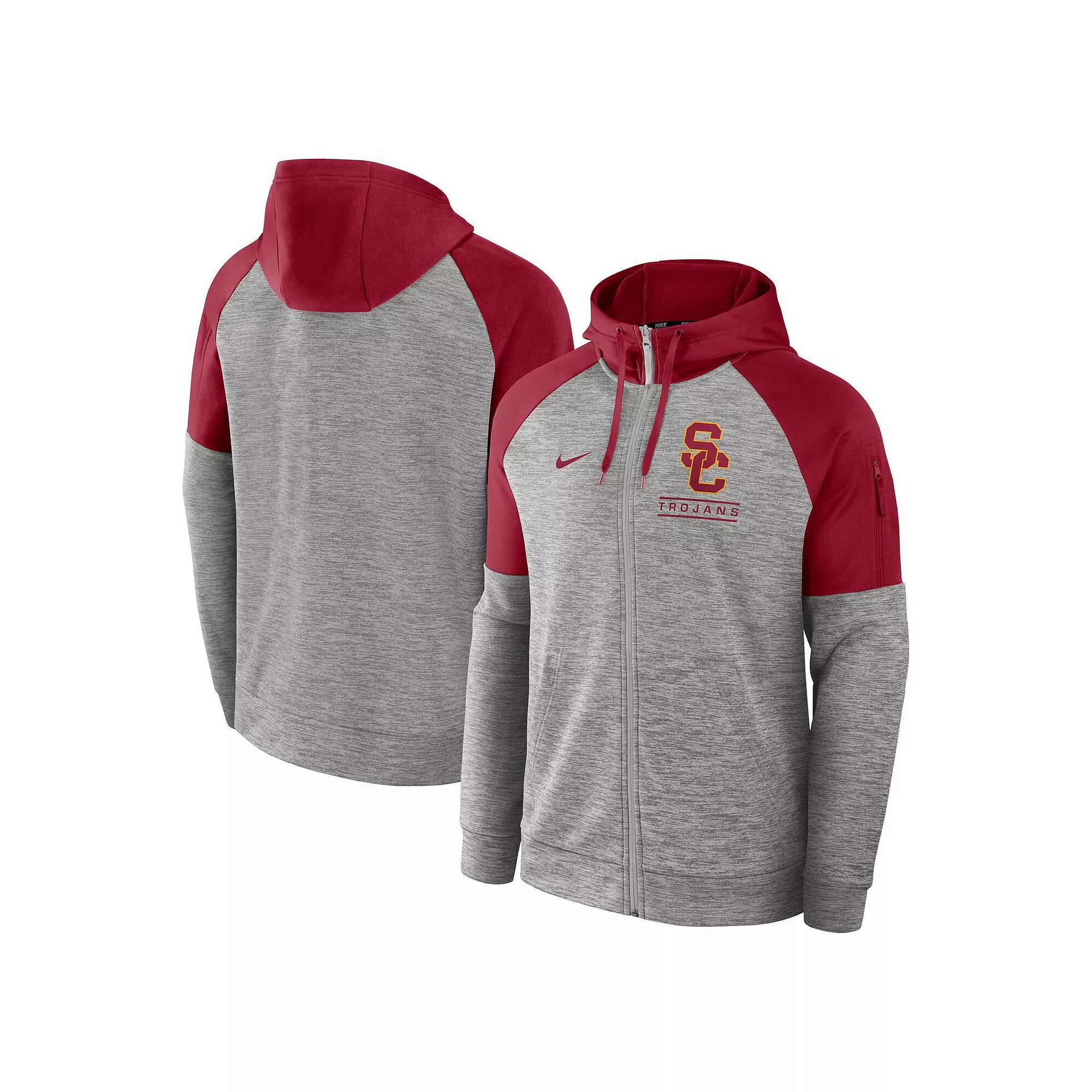 Men's Nike Heather Gray USC Trojans Fitness Raglan��Performance Full-Zip Hoodie, Size: XL, Grey Product Image