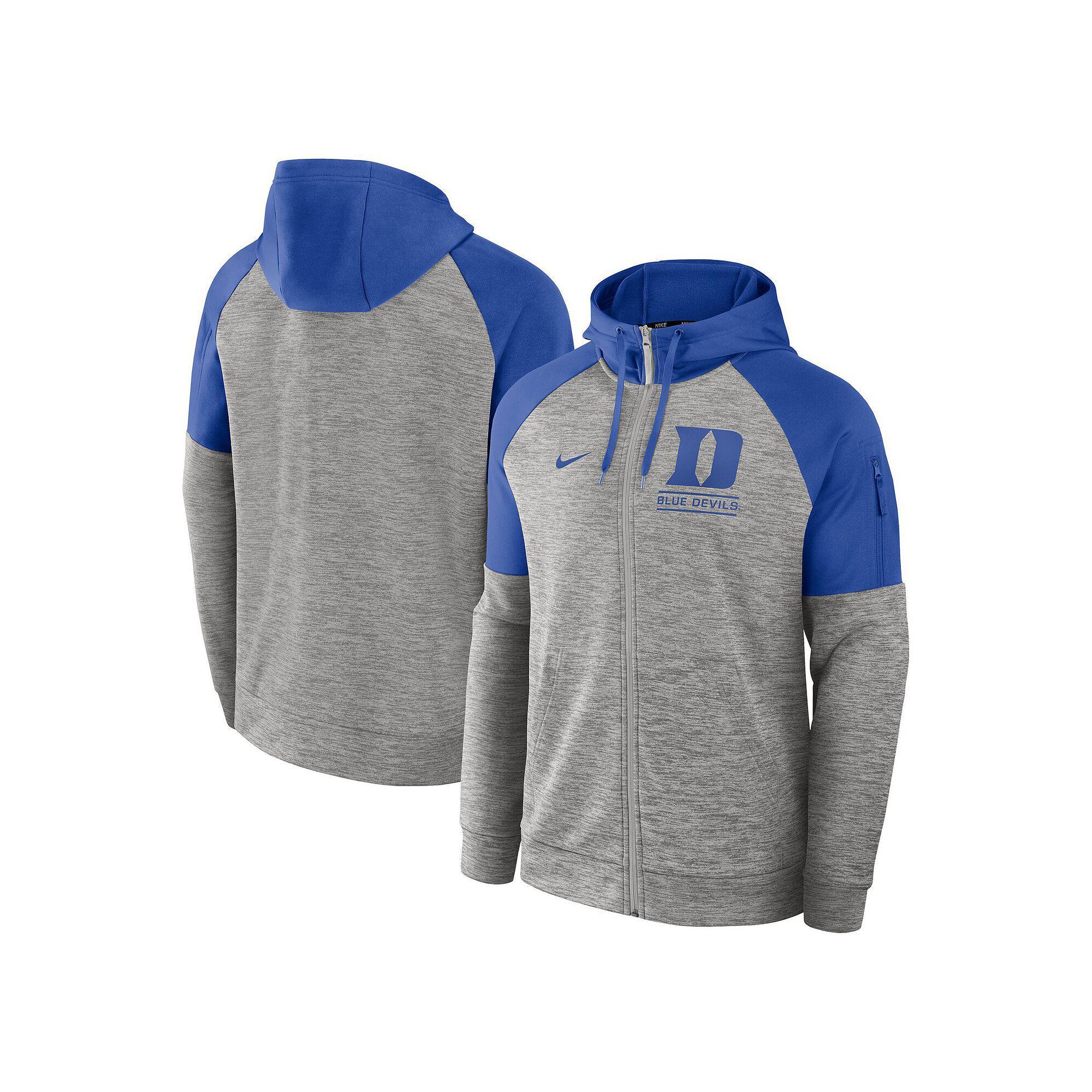 Men's Nike Heather Gray Duke Blue Devils Fitness Raglan��Performance Full-Zip Hoodie, Size: Large, Grey Product Image