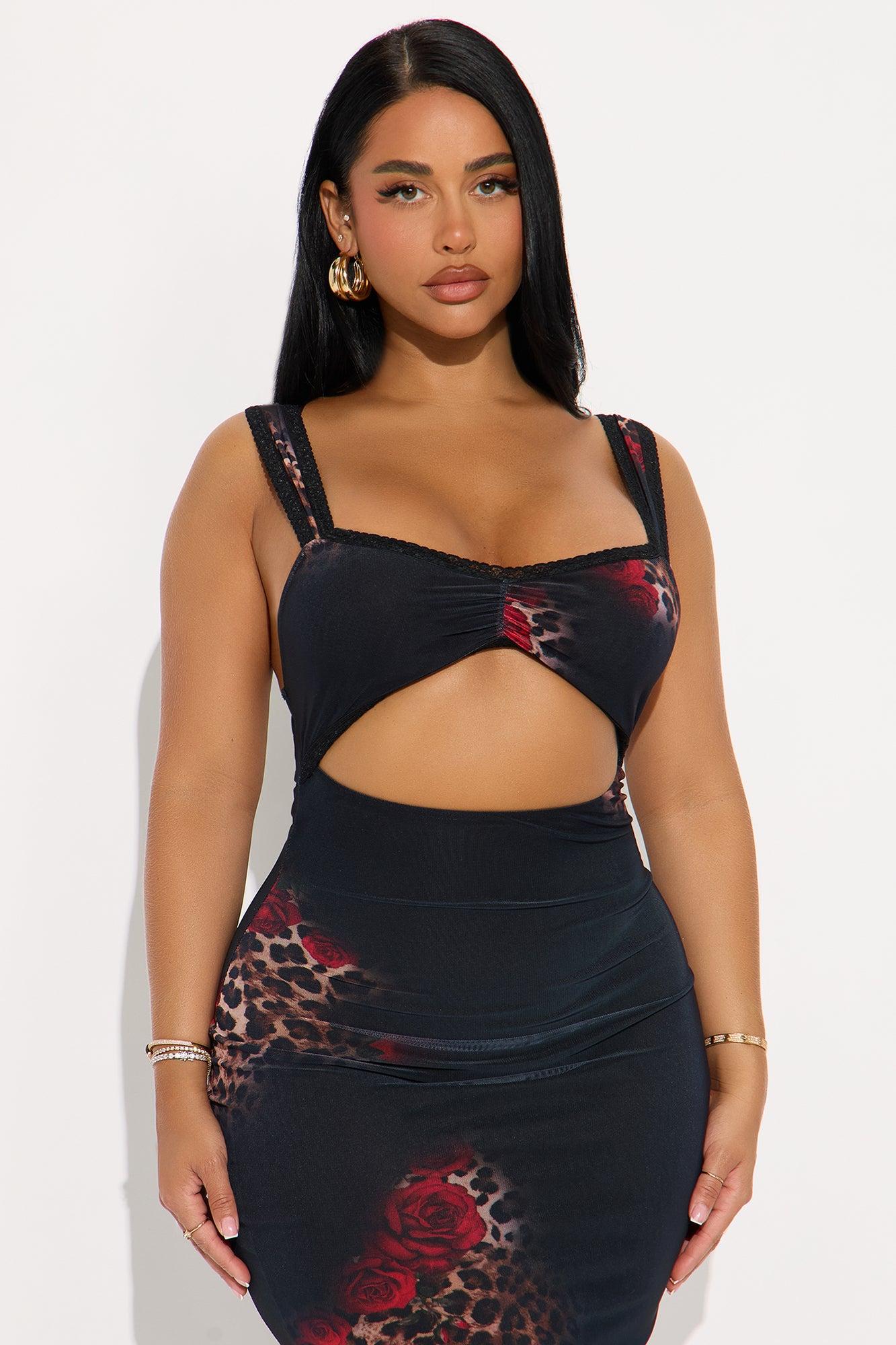 Andrea Animal Floral Mesh Midi Dress - Leopard Female Product Image