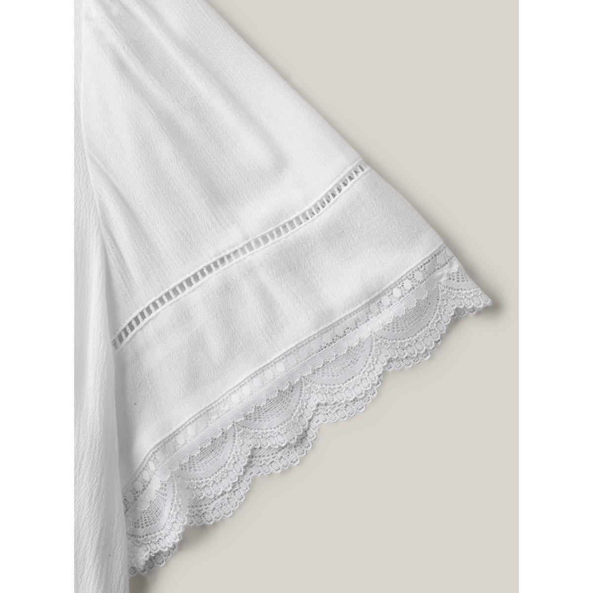 Plus Size WhiteSmoke Rayon Flowy Lace Trim Solid Blouse Women Leisure Short sleeve Heart neckline Casual Blouses BloomChic 26/4X Product Image