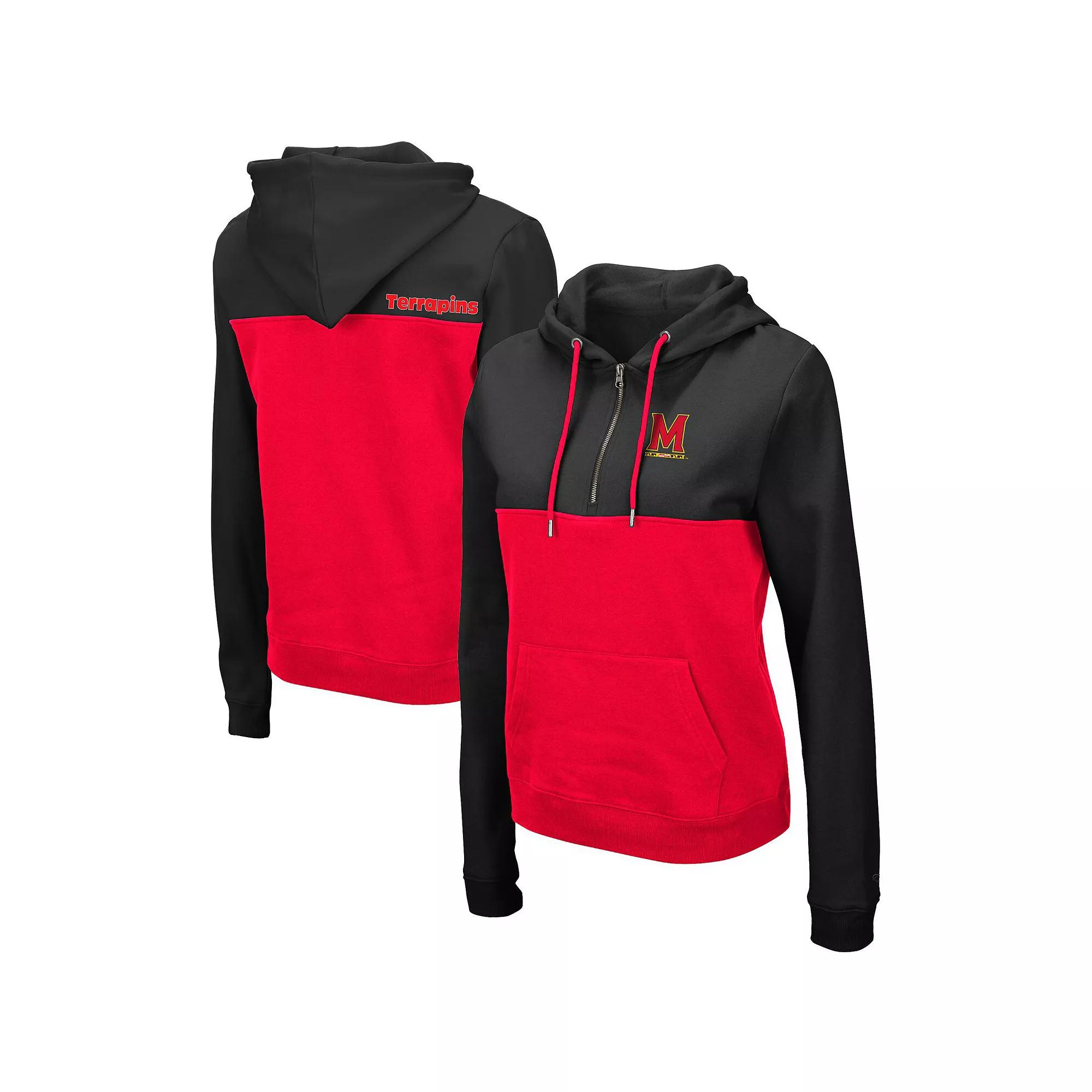 Women's Colosseum Black/Red Maryland Terrapins Aidan Lightweight Half-Zip Hoodie, Size: XL Product Image