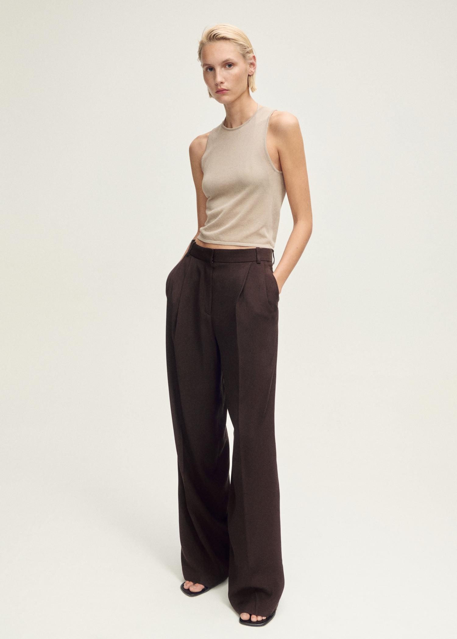 Wide-leg pleated pants - Women | MANGO USA Product Image