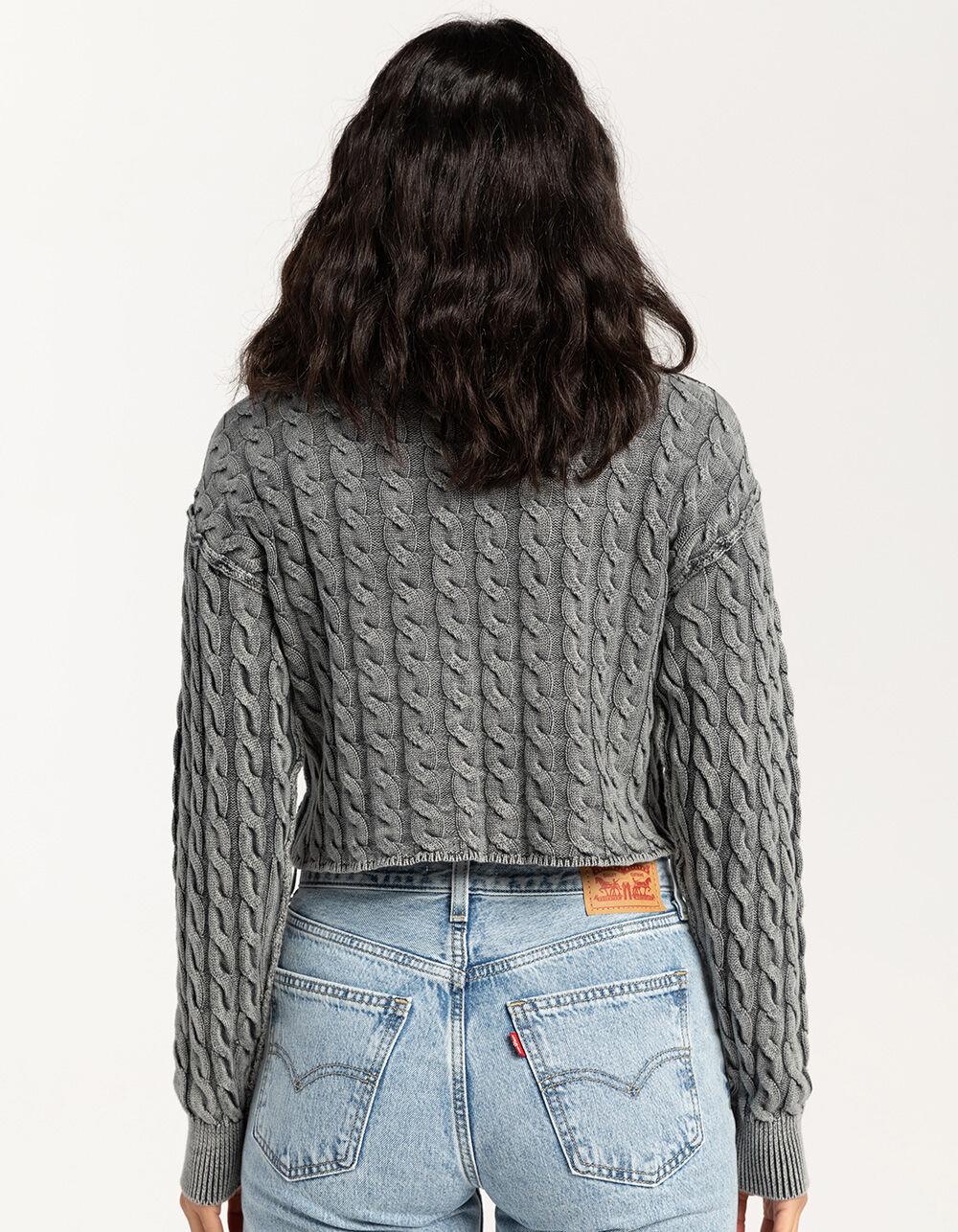 FULL TILT Washed Cable Womens Crop Sweater - BLACK Product Image