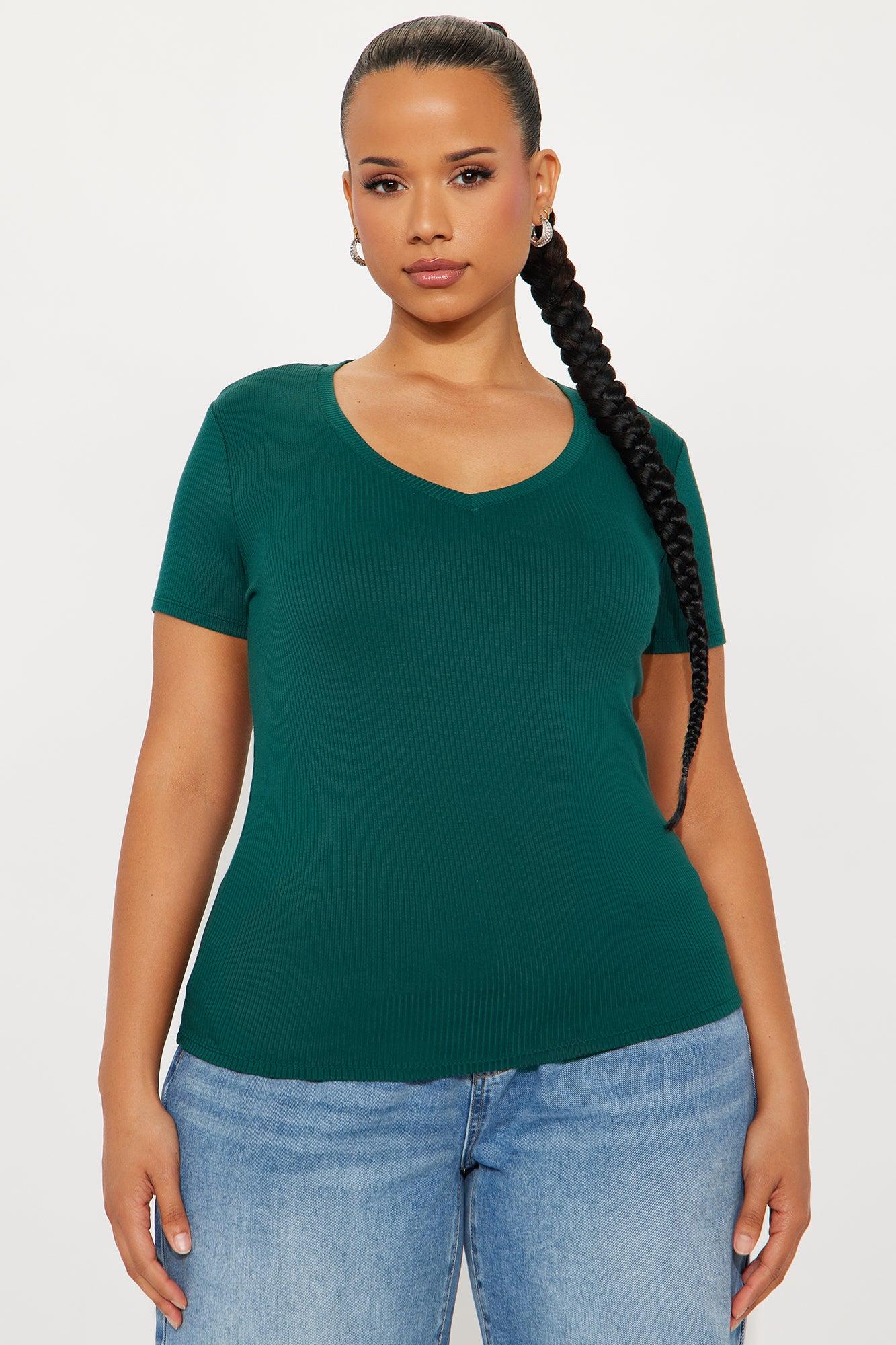 Natalie Ribbed Tee - Hunter Green Product Image