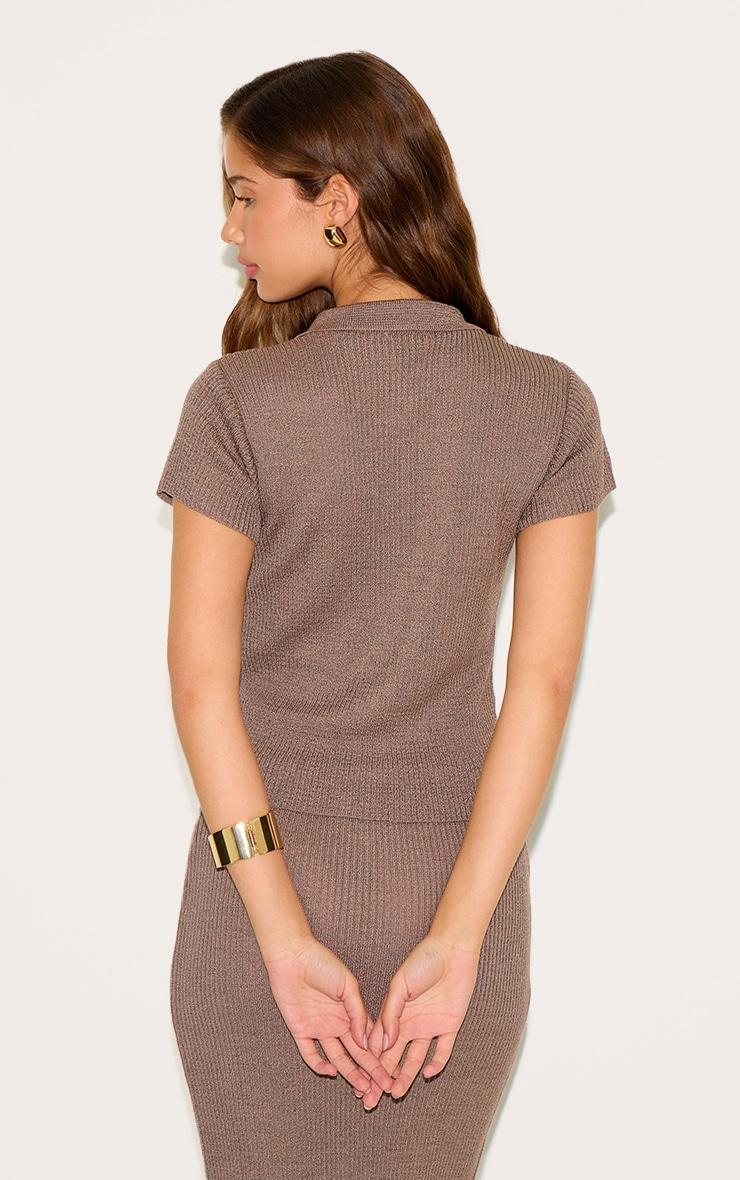 Deep Mocha Filagree Button Through Short Sleeve Top Product Image