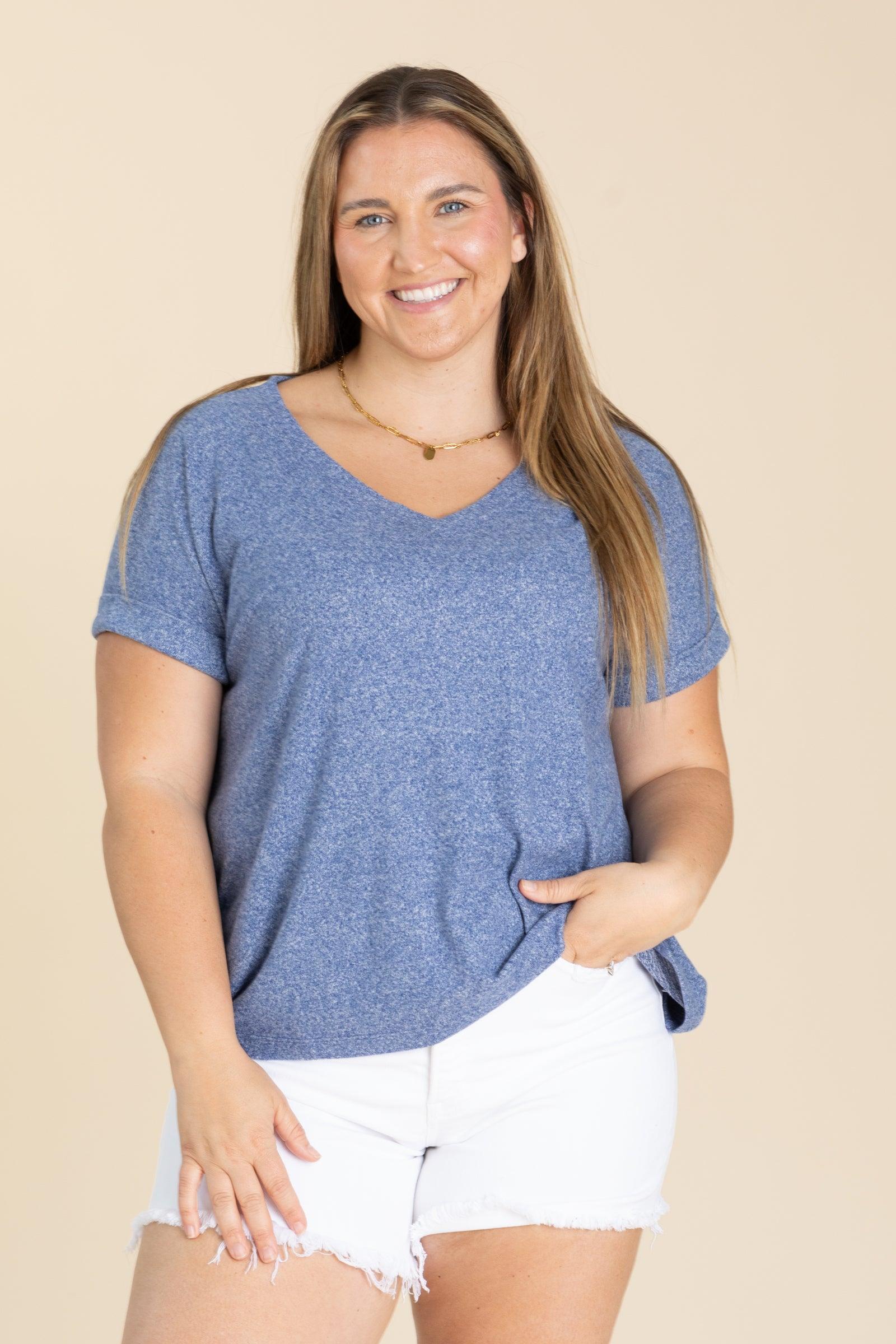 Soft Melange Hacci V-Neck Knit Tee Product Image