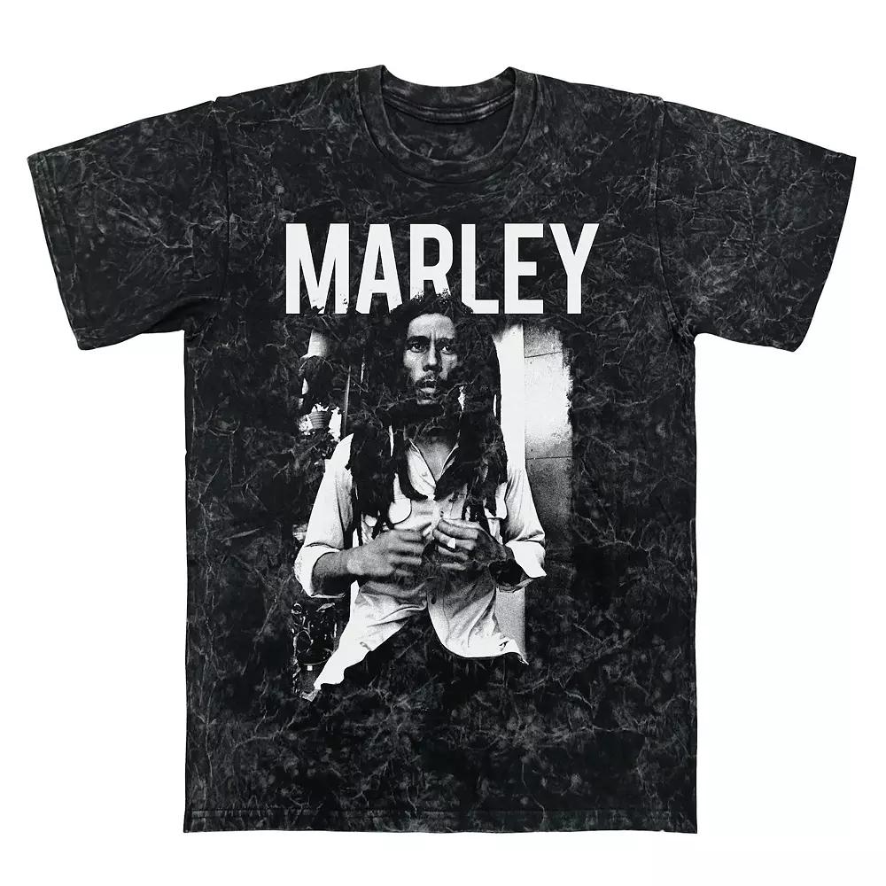 Men's Bob Marley Black And White Graphic Tee, Size: XL, Black Mineral Wash Product Image