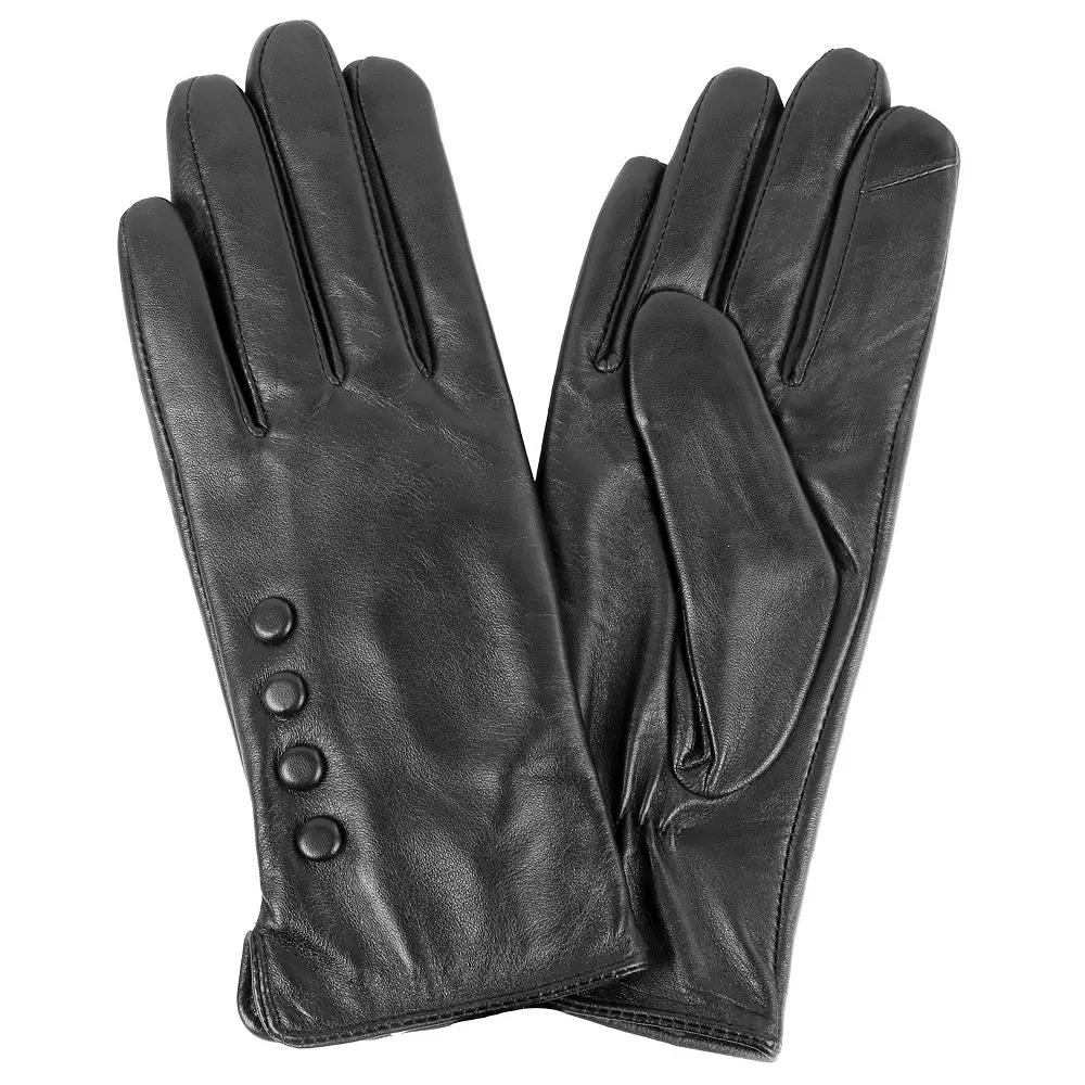 Women's Karla Hanson Leather Touchscreen Gloves with Buttons,  Product Image