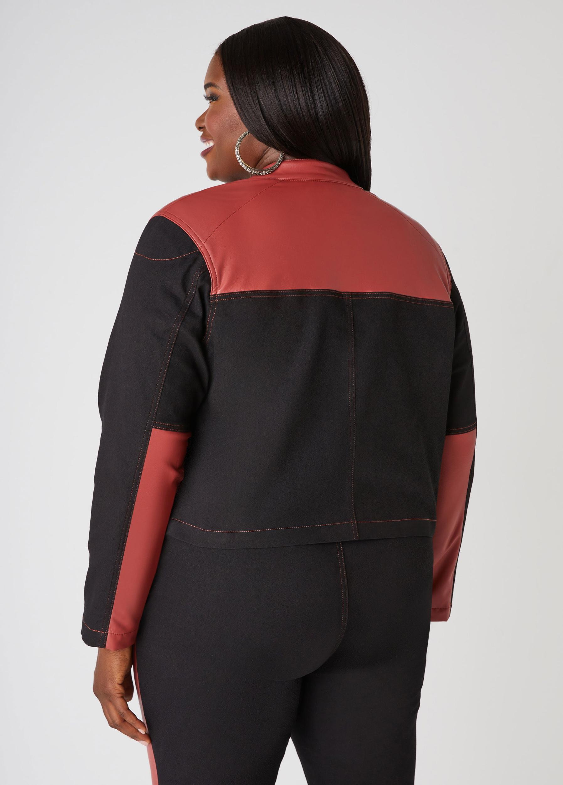 Plus Size Faux Leather And Denim Moto Jacket Ashley Stewart Product Image