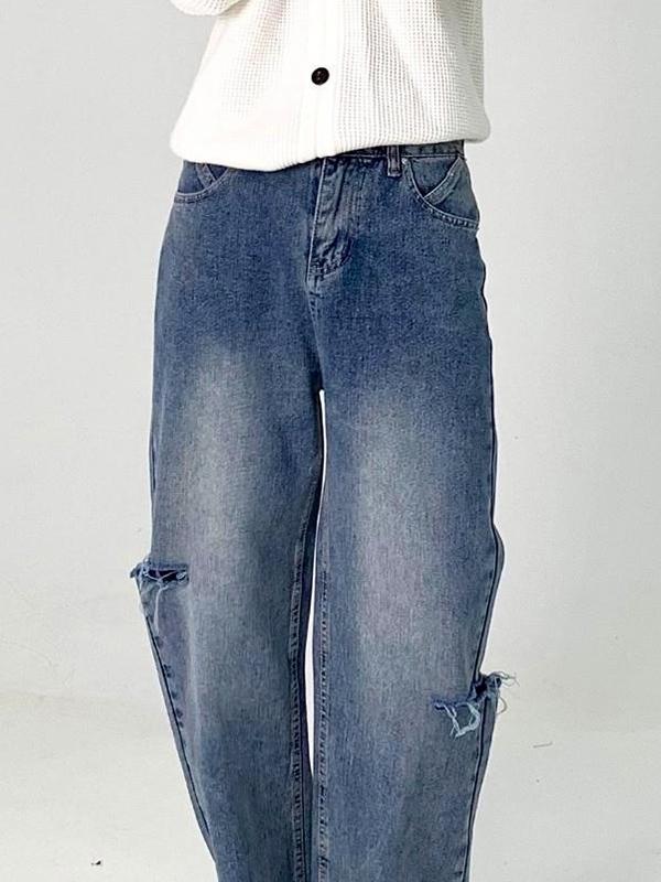 Men's Vintage Wash Ripped High Rise Loose Jeans Product Image