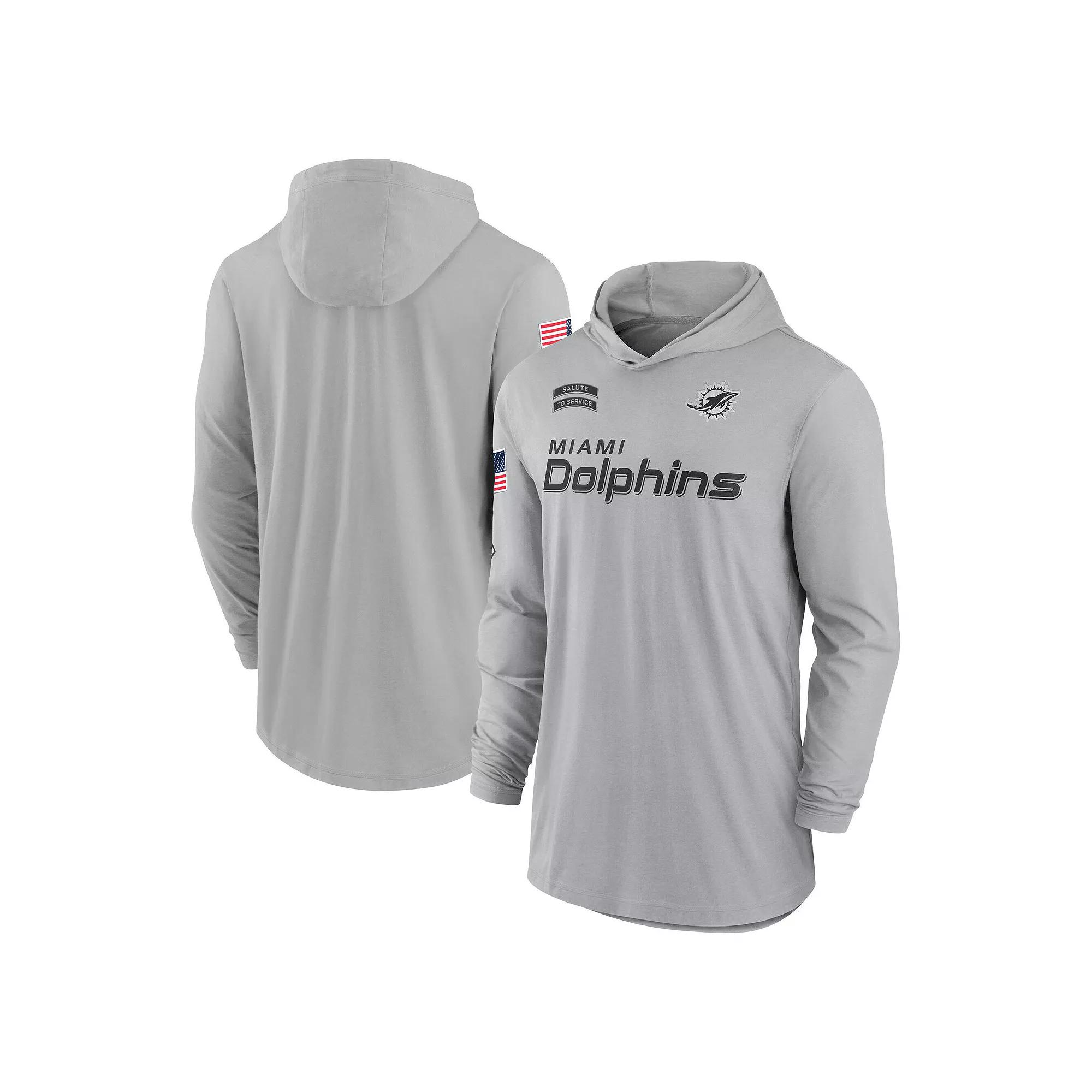 Men's Nike Gray Miami Dolphins 2024 Salute to Service Lightweight Performance Long Sleeve Hooded T-Shirt,  Product Image