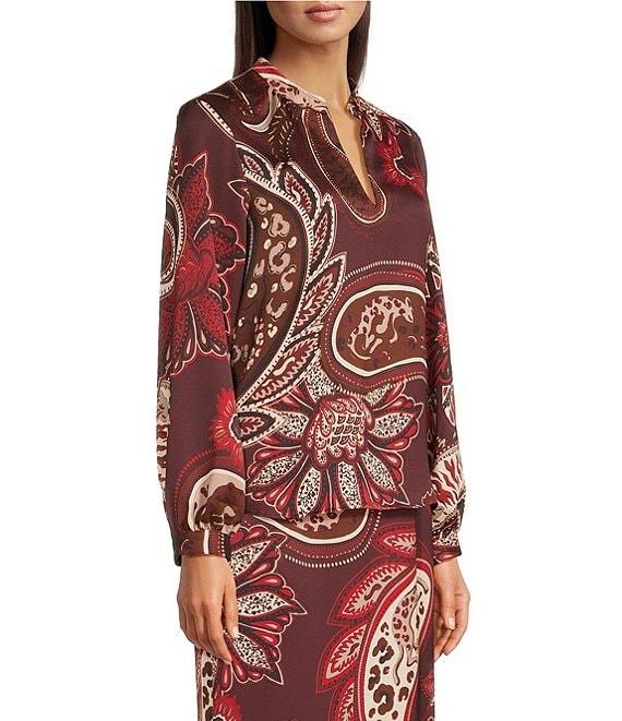 Alex Marie Olivia Coordinating Printed Paisley Satin Midi Pencil Skirt Product Image