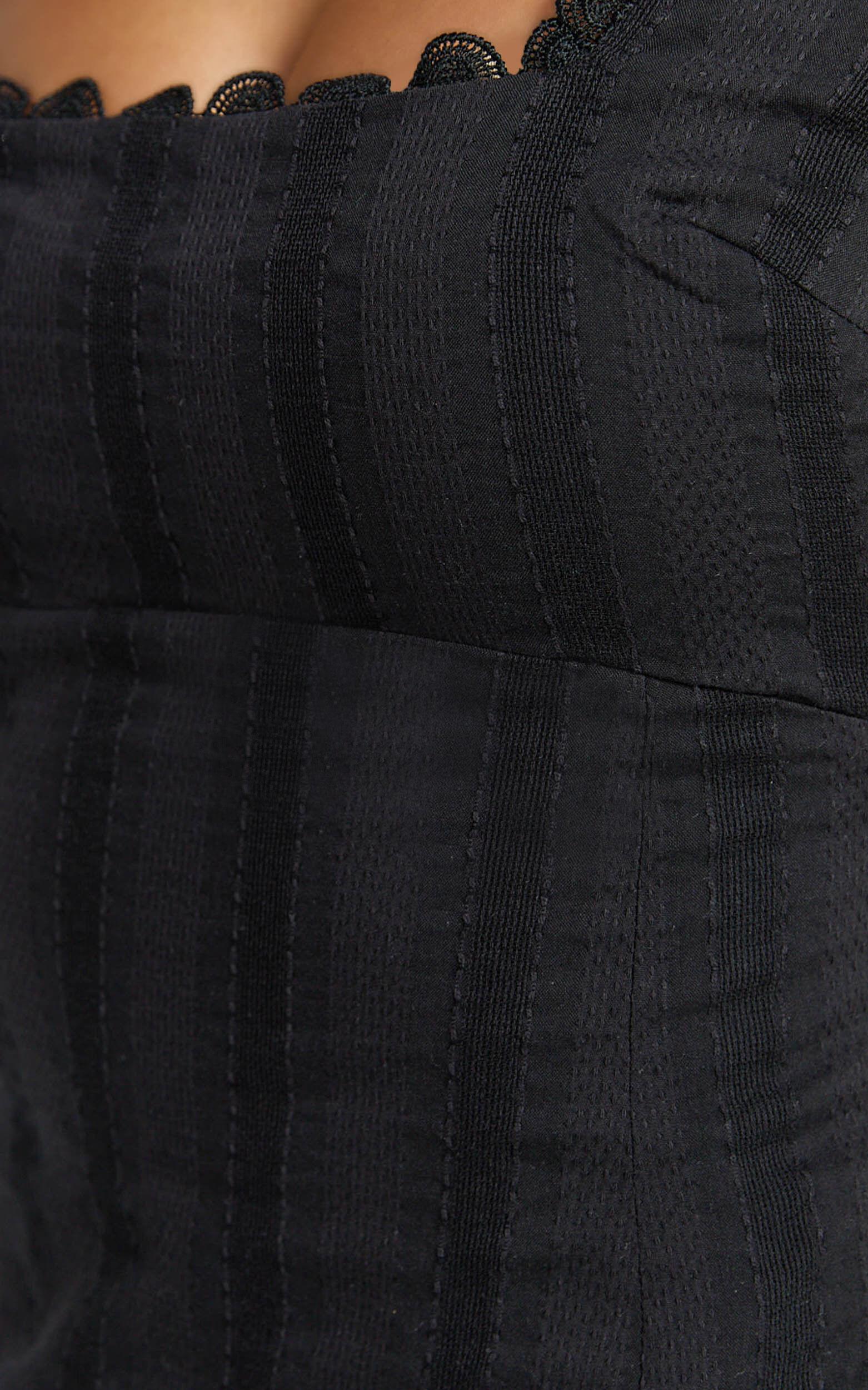 Sylvia Mini Dress - Square Neck Lace Trim A Line Mini Dress in Black Product Image