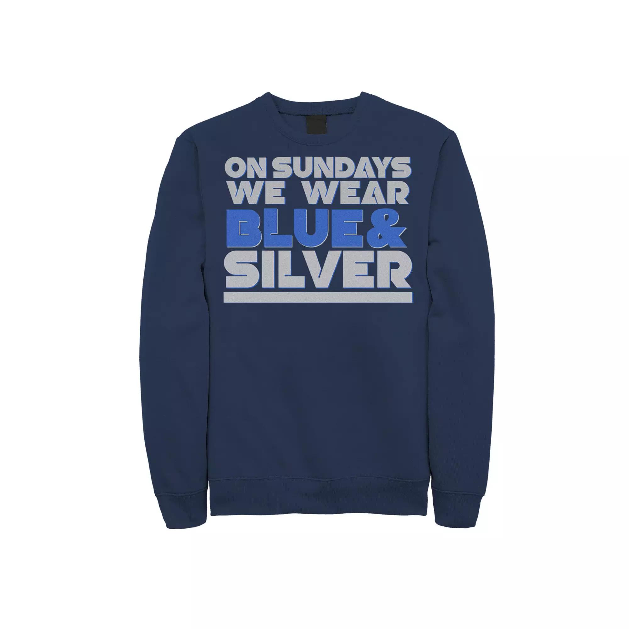 Men's On Sundays We Wear Blue And Silver Text Stack Graphic Fleece Pullover,  Product Image