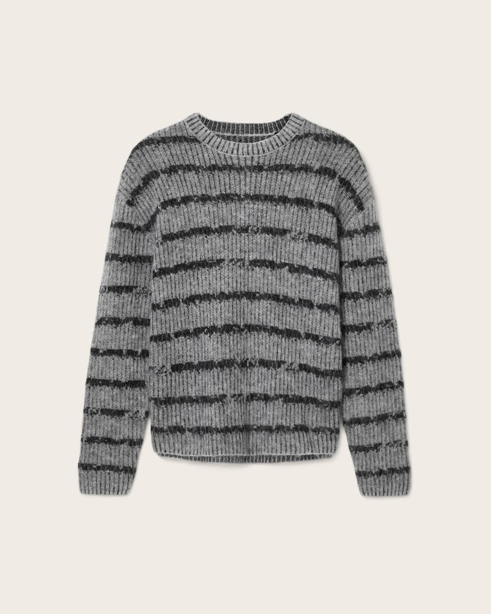 Dissolved Crew Neck Striped Sweater Grey/Black | ALLSAINTS US Product Image