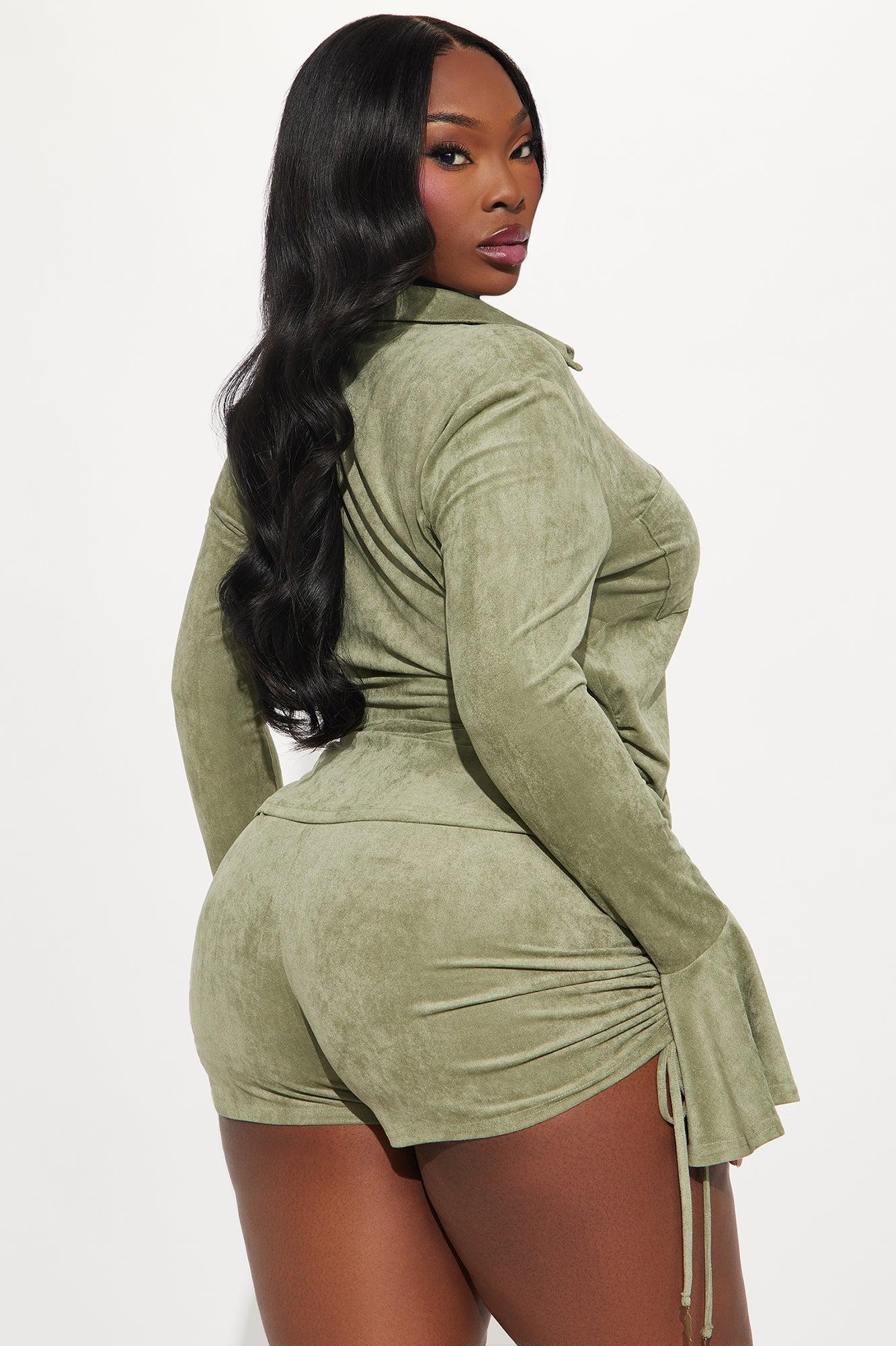 Muse Faux Suede Romper - Olive Product Image