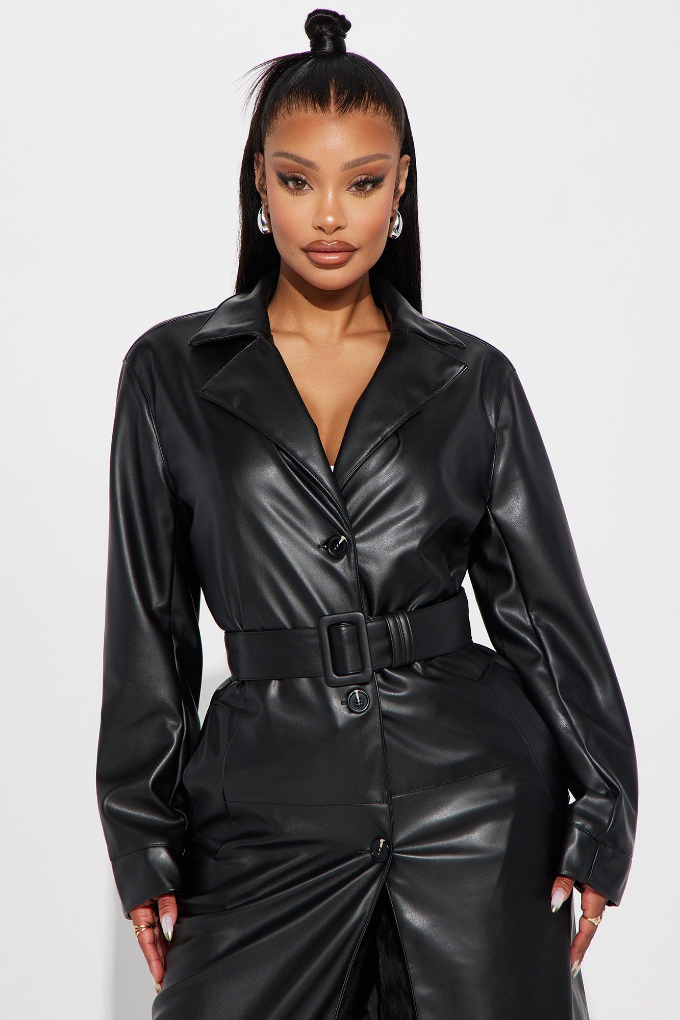 Take Me Home Tonight Faux Leather Trench - Black Female Product Image