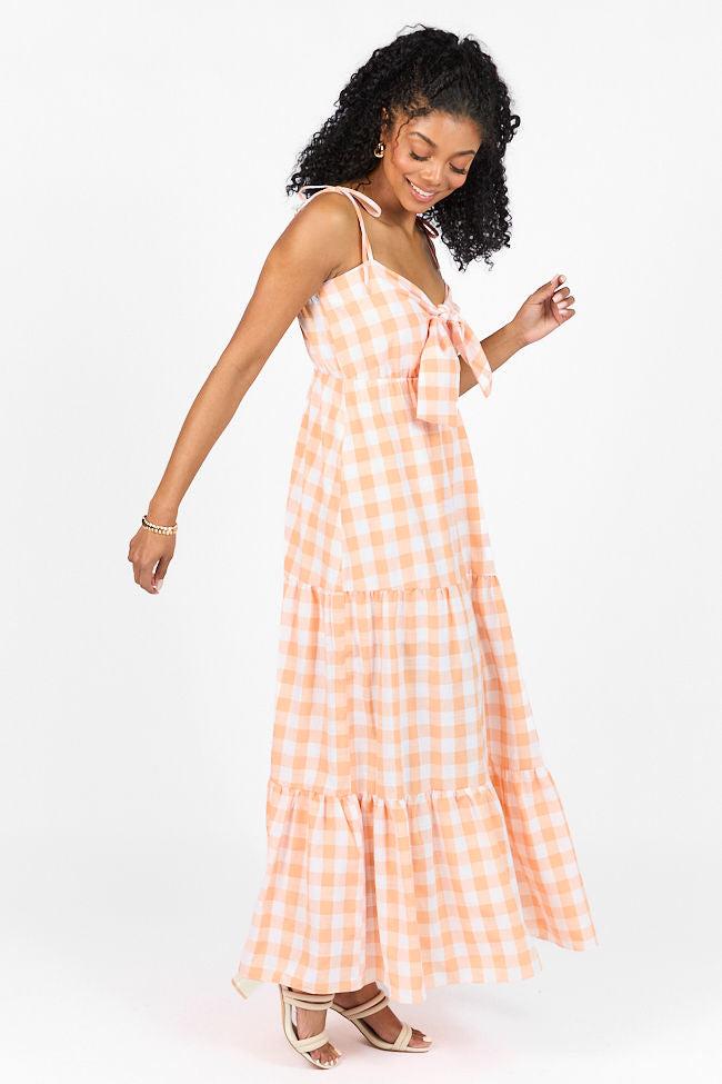 Checked Out Orange Gingham Tie Front Maxi Dress FINAL SALE Product Image